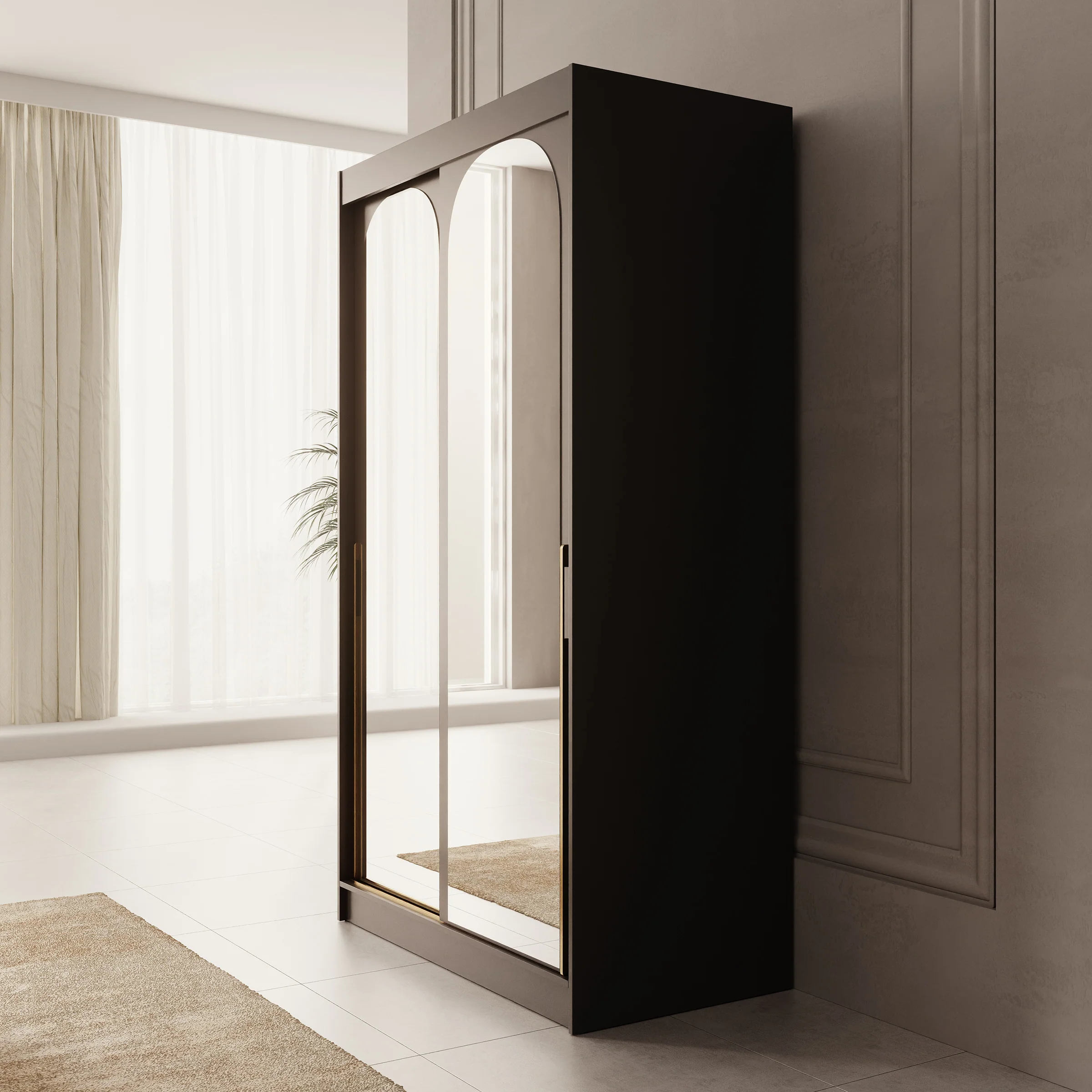 Moniq - Kledingkast met 2 schuifdeuren - Zwart - 120x65x215 - Image 4