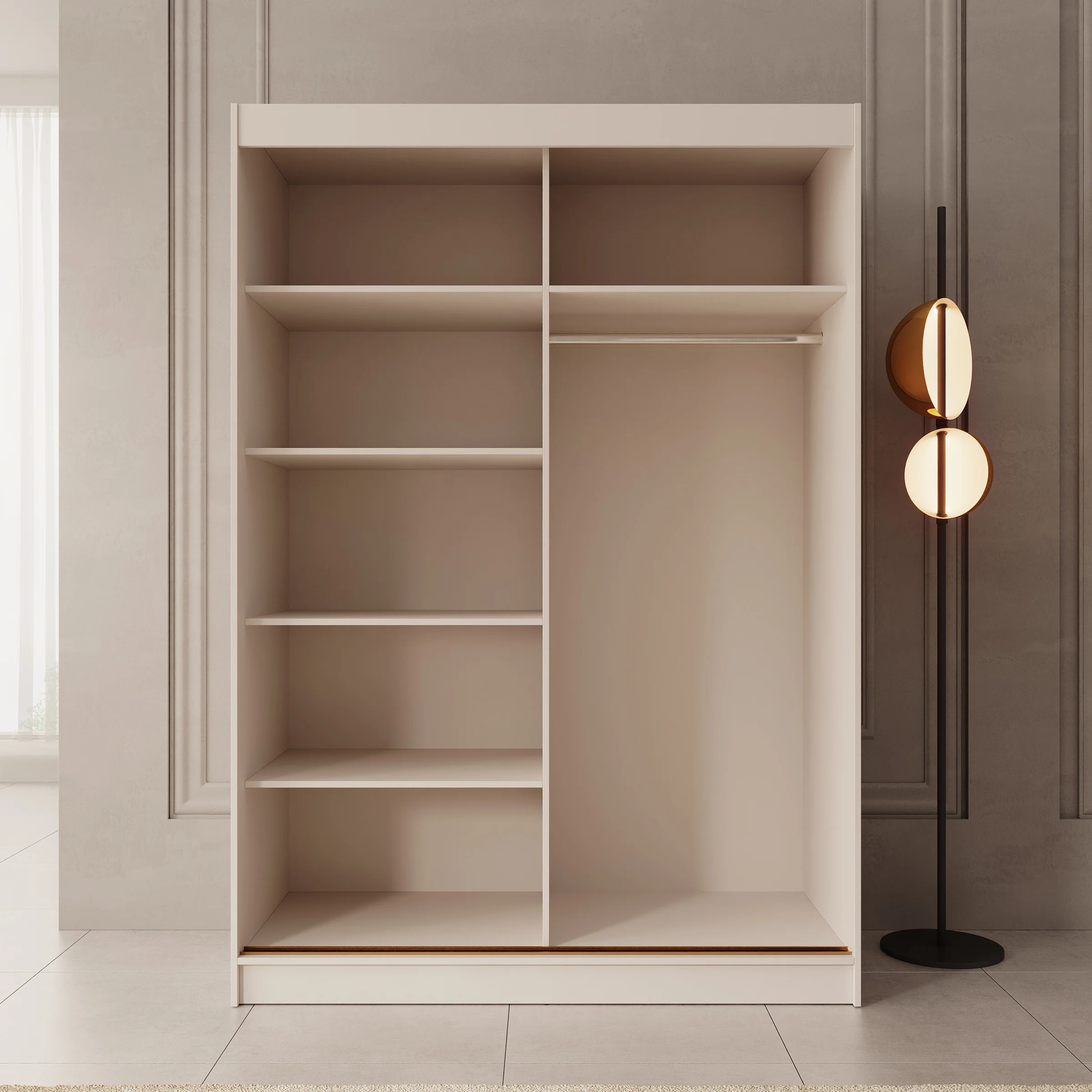 Moniq - Kledingkast met schuifdeuren - Beige - 150x65x215 cm - Image 2