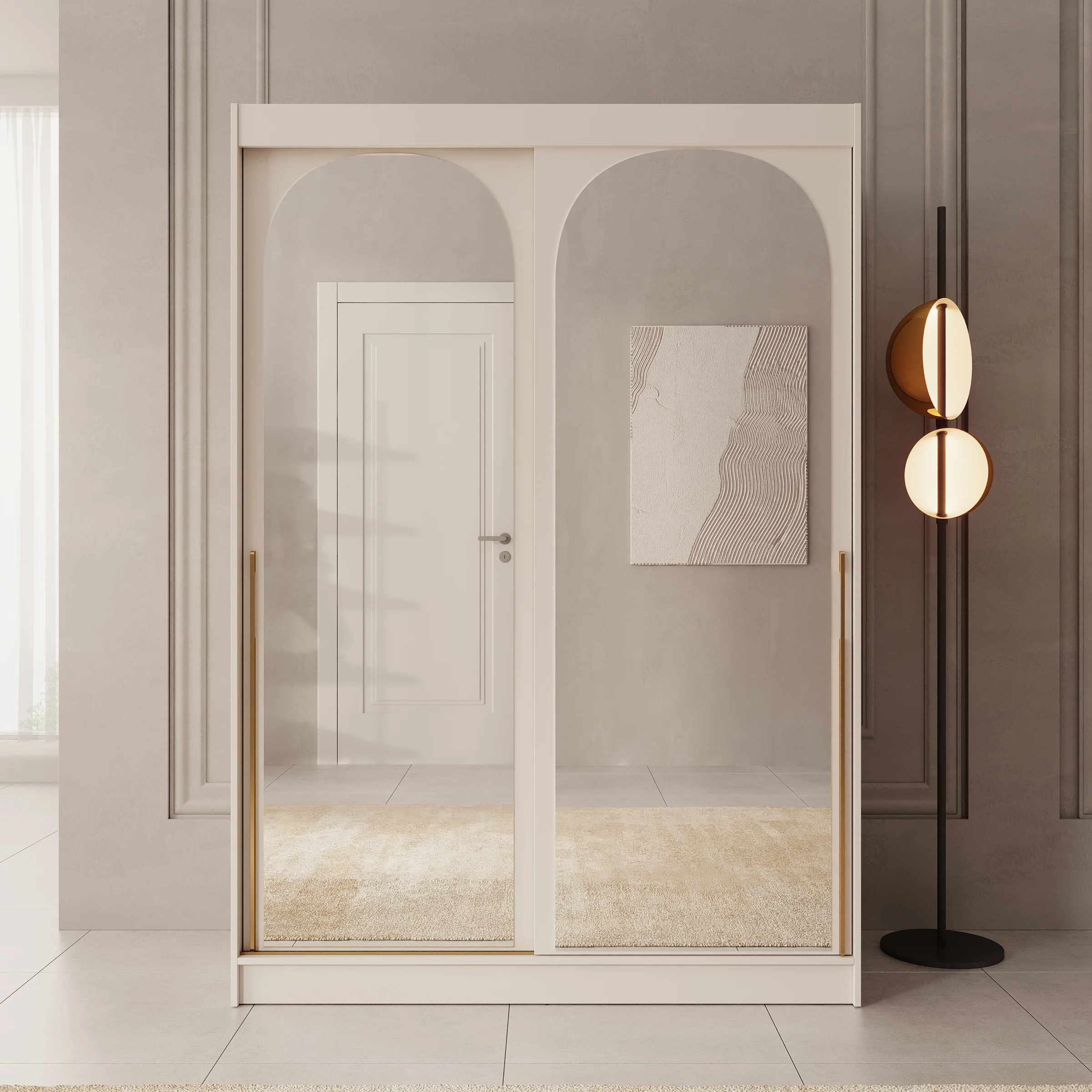 Moniq - Kledingkast met schuifdeuren - Beige - 150x65x215 cm - Image 3