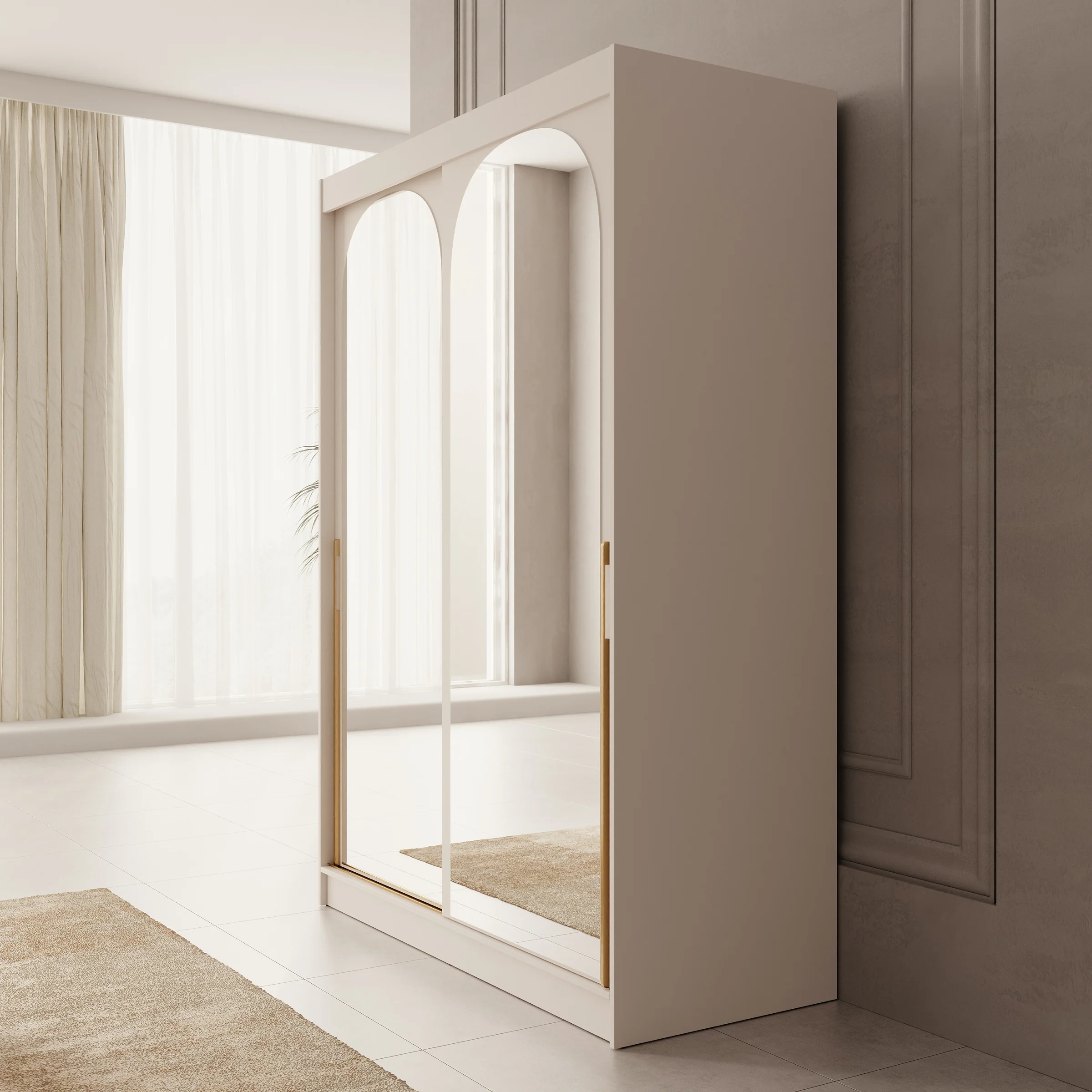 Moniq - Kledingkast met schuifdeuren - Beige - 150x65x215 cm - Image 4