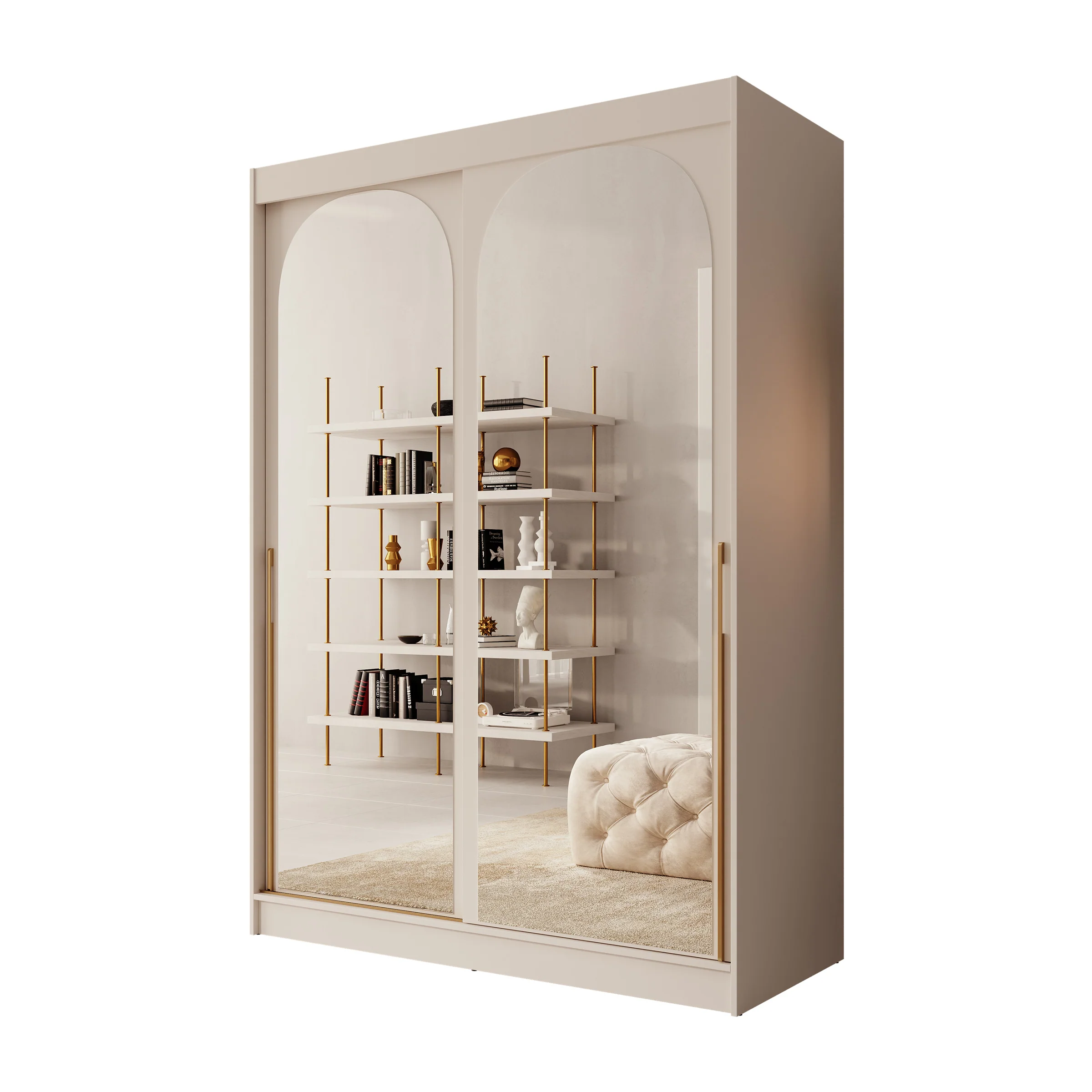 Moniq - Kledingkast met schuifdeuren - Beige - 150x65x215 cm - Image 6