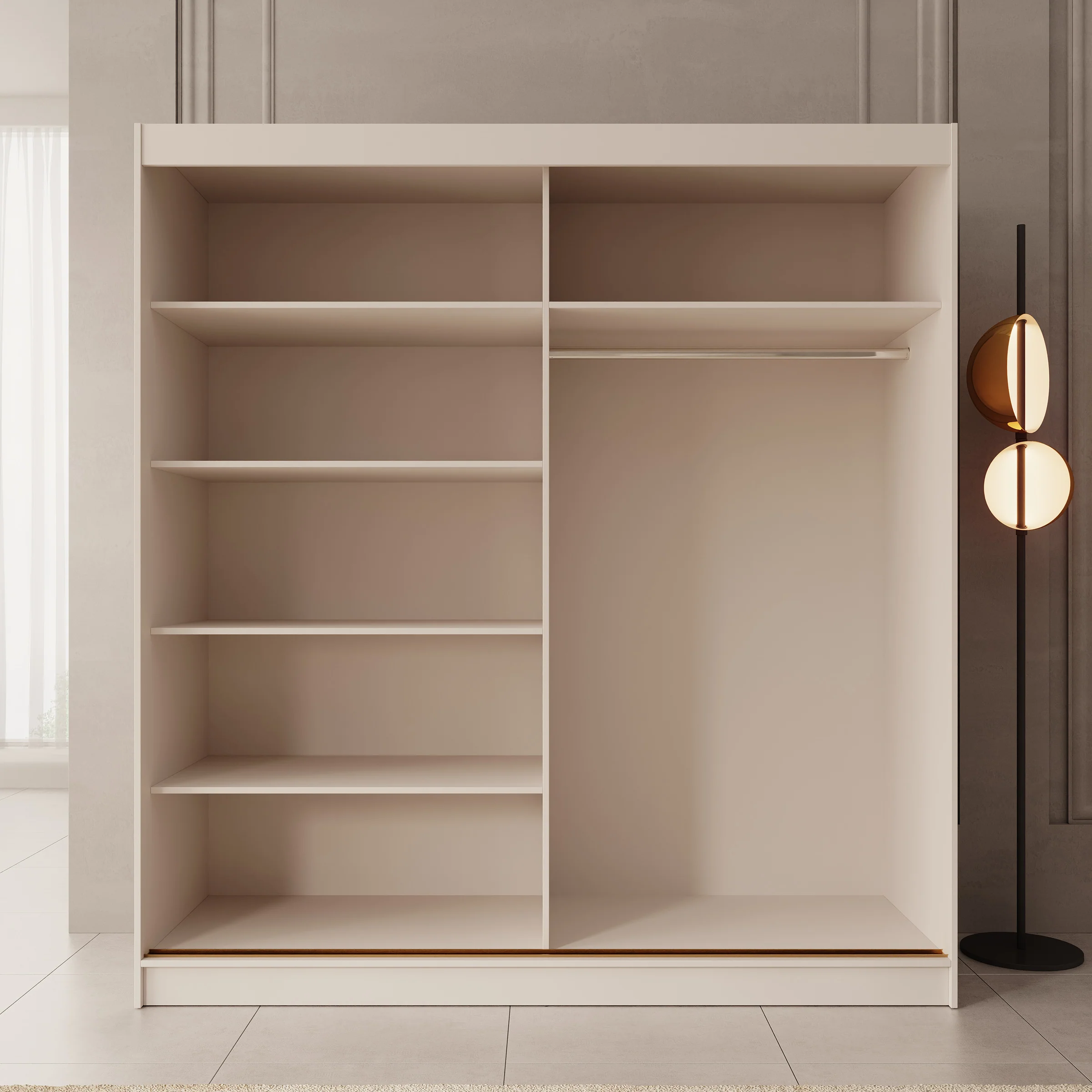 Moniq - Kledingkast met schuifdeuren - Beige - 200x65x215 cm - Image 2