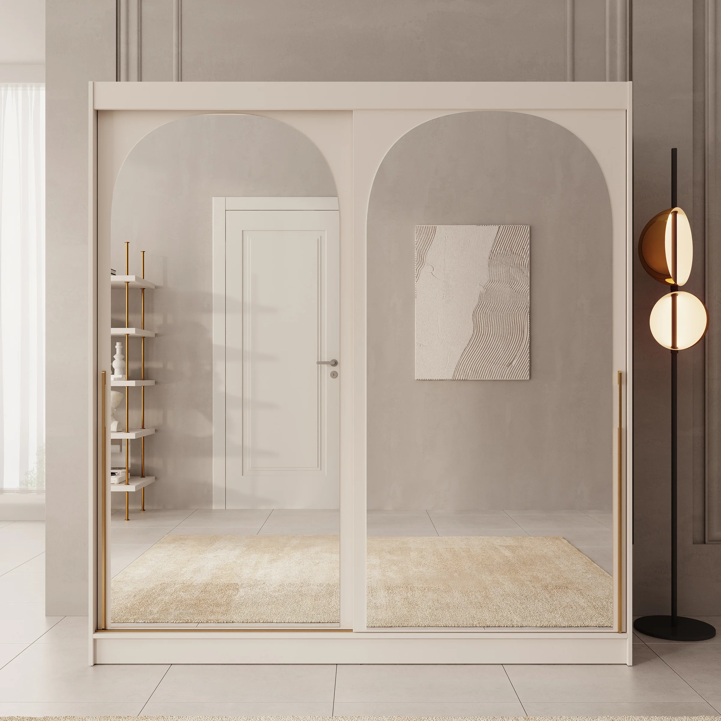Moniq - Kledingkast met schuifdeuren - Beige - 200x65x215 cm - Image 3