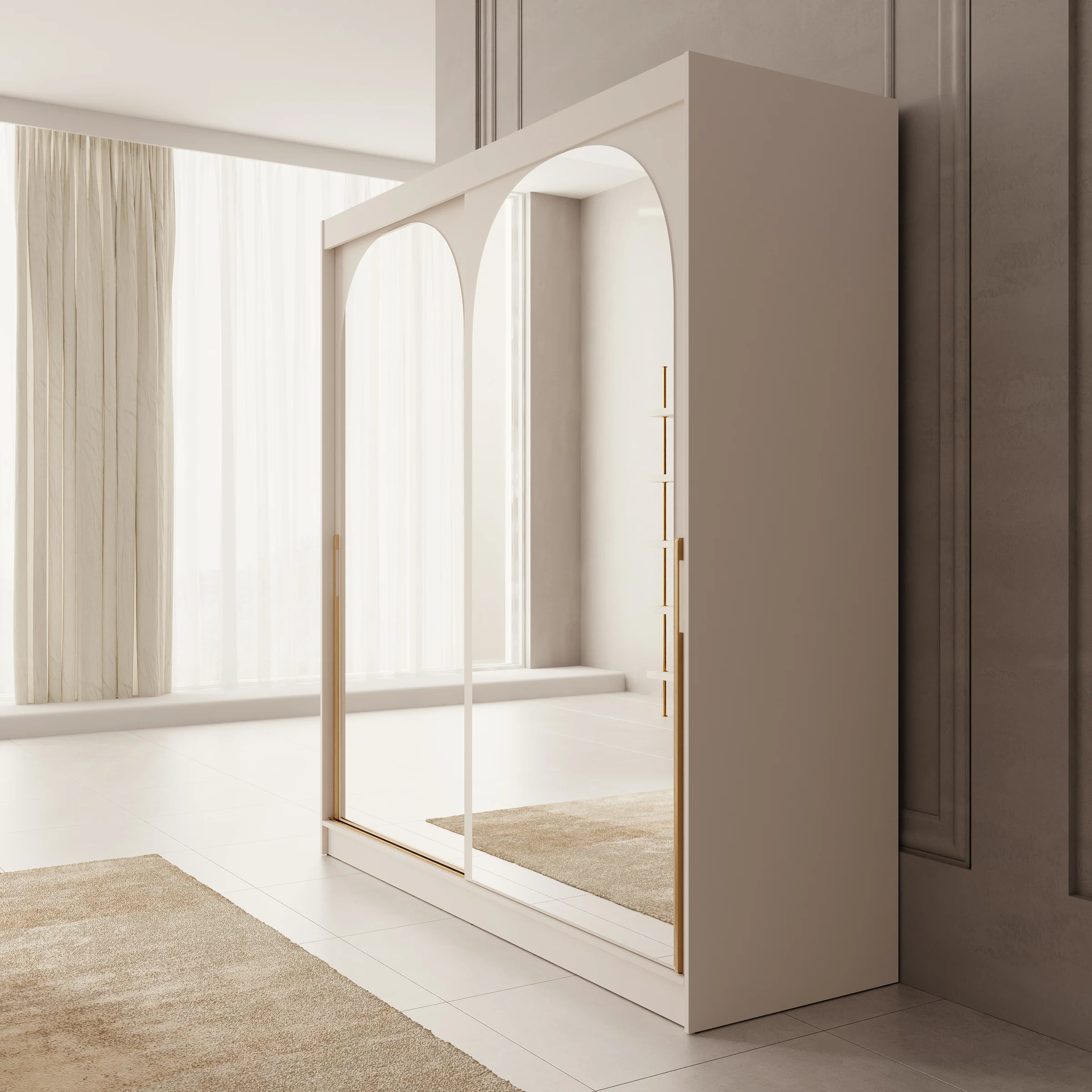 Moniq - Kledingkast met schuifdeuren - Beige - 200x65x215 cm - Image 4