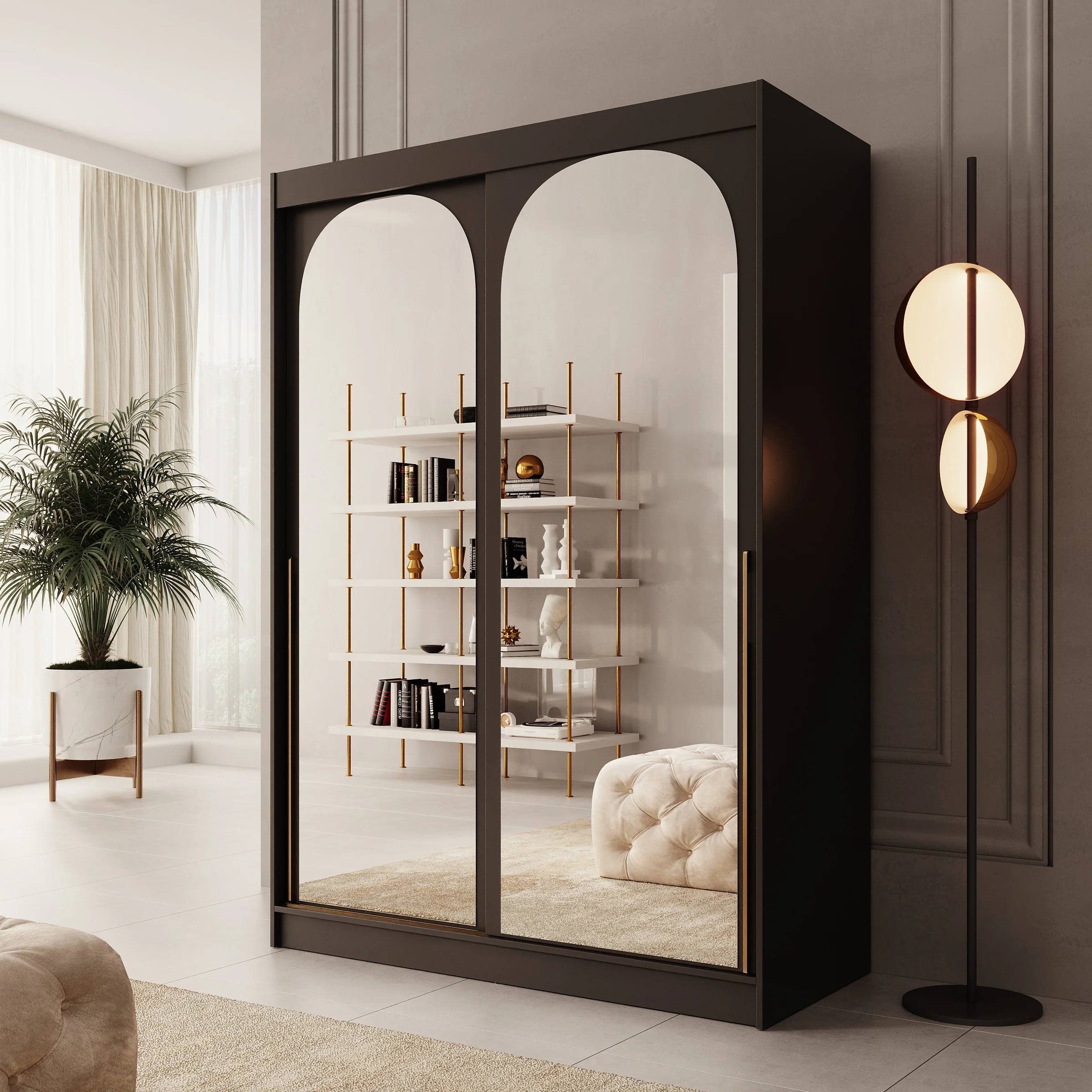 Moniq - Kledingkast met schuifdeuren - Zwart - 150x65x215 cm