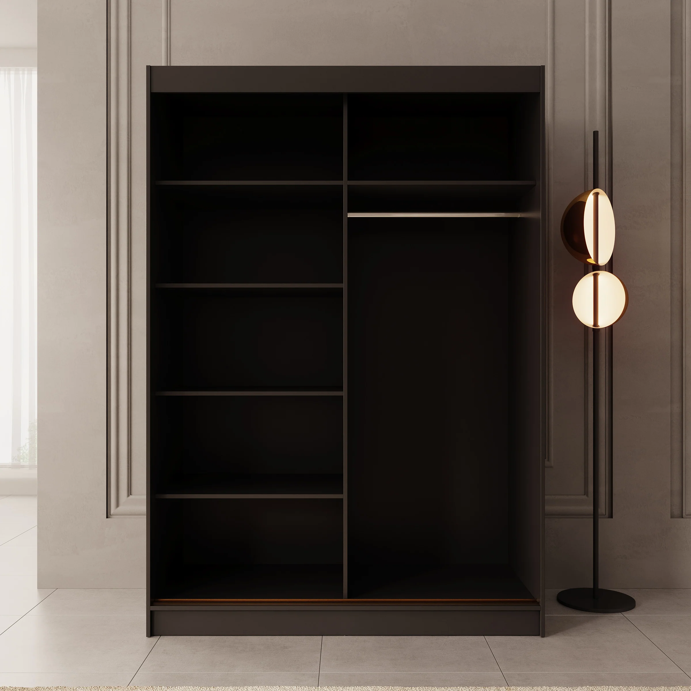 Moniq - Kledingkast met schuifdeuren - Zwart - 150x65x215 cm - Image 2