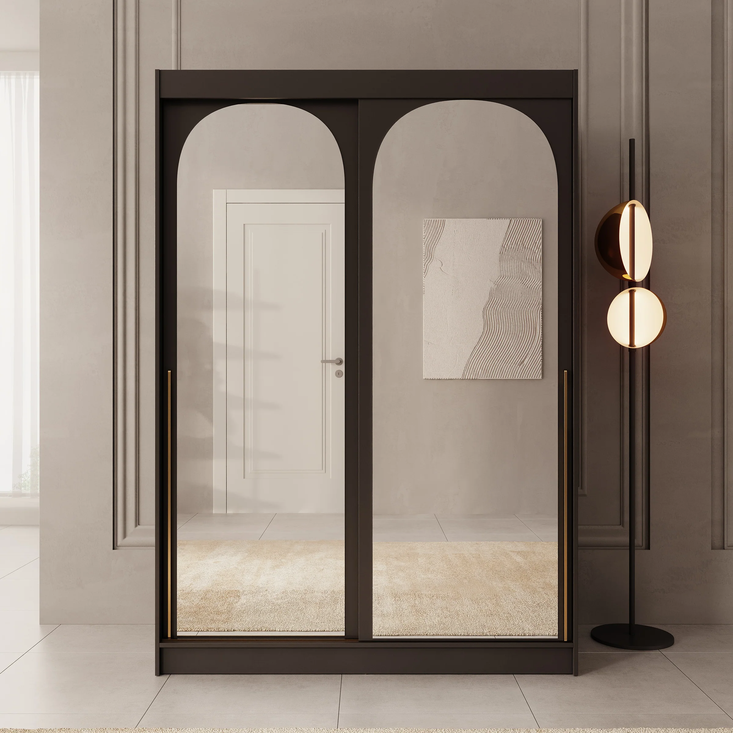 Moniq - Kledingkast met schuifdeuren - Zwart - 150x65x215 cm - Image 3