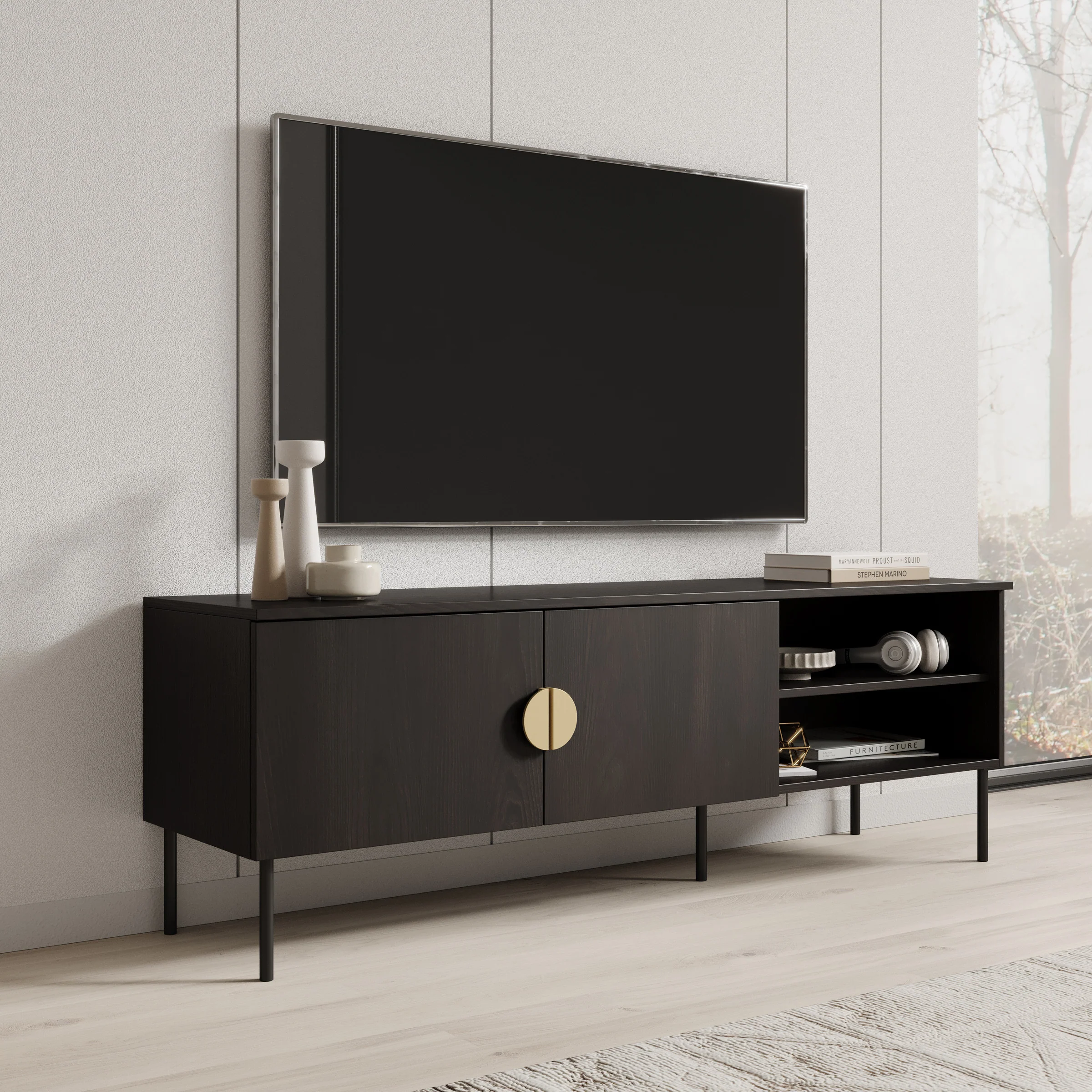 Monor - TV-Meubel - Zwart eiken - 160x40x54 cm