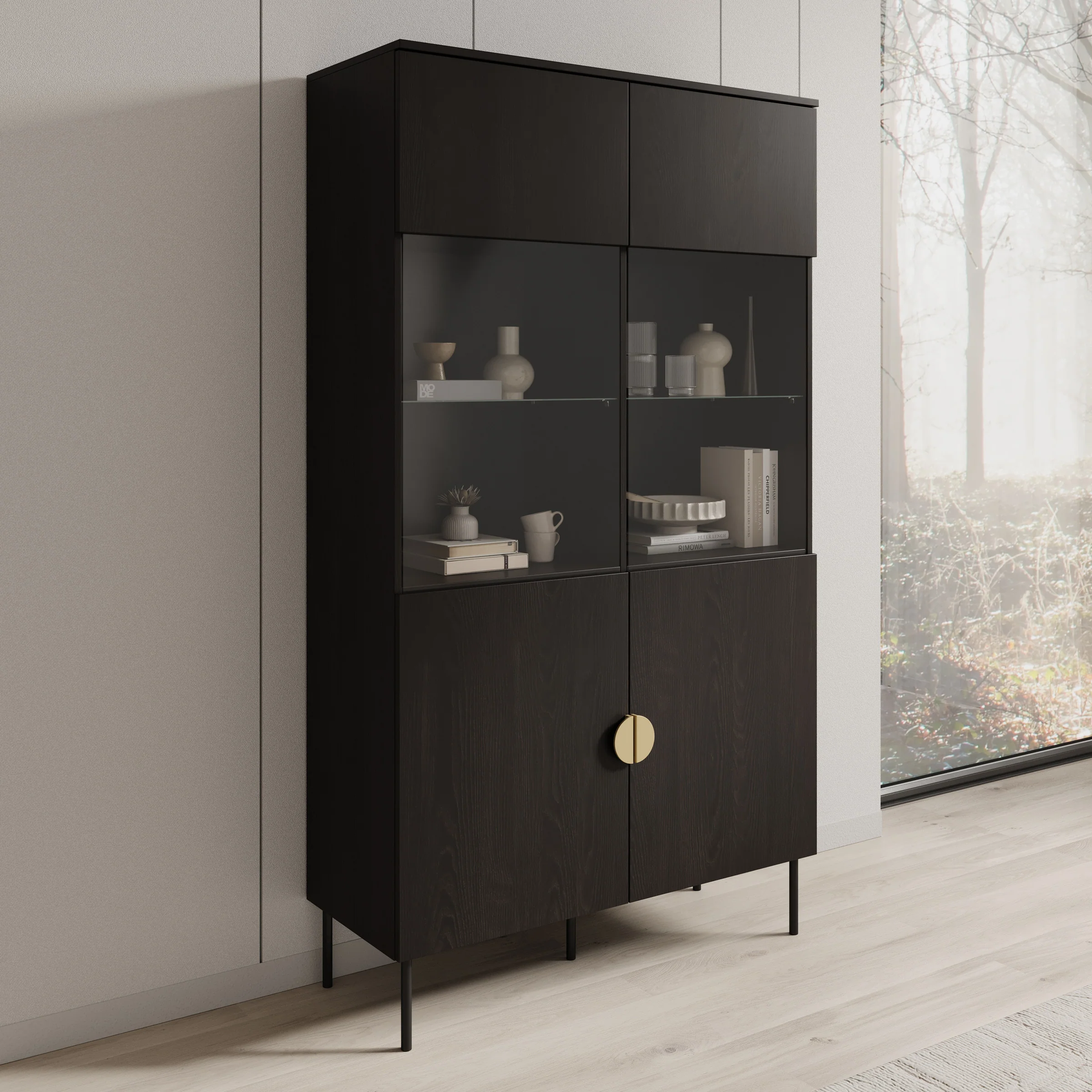 Monor - Vitrinekast - Zwart - 107x40x188 cm