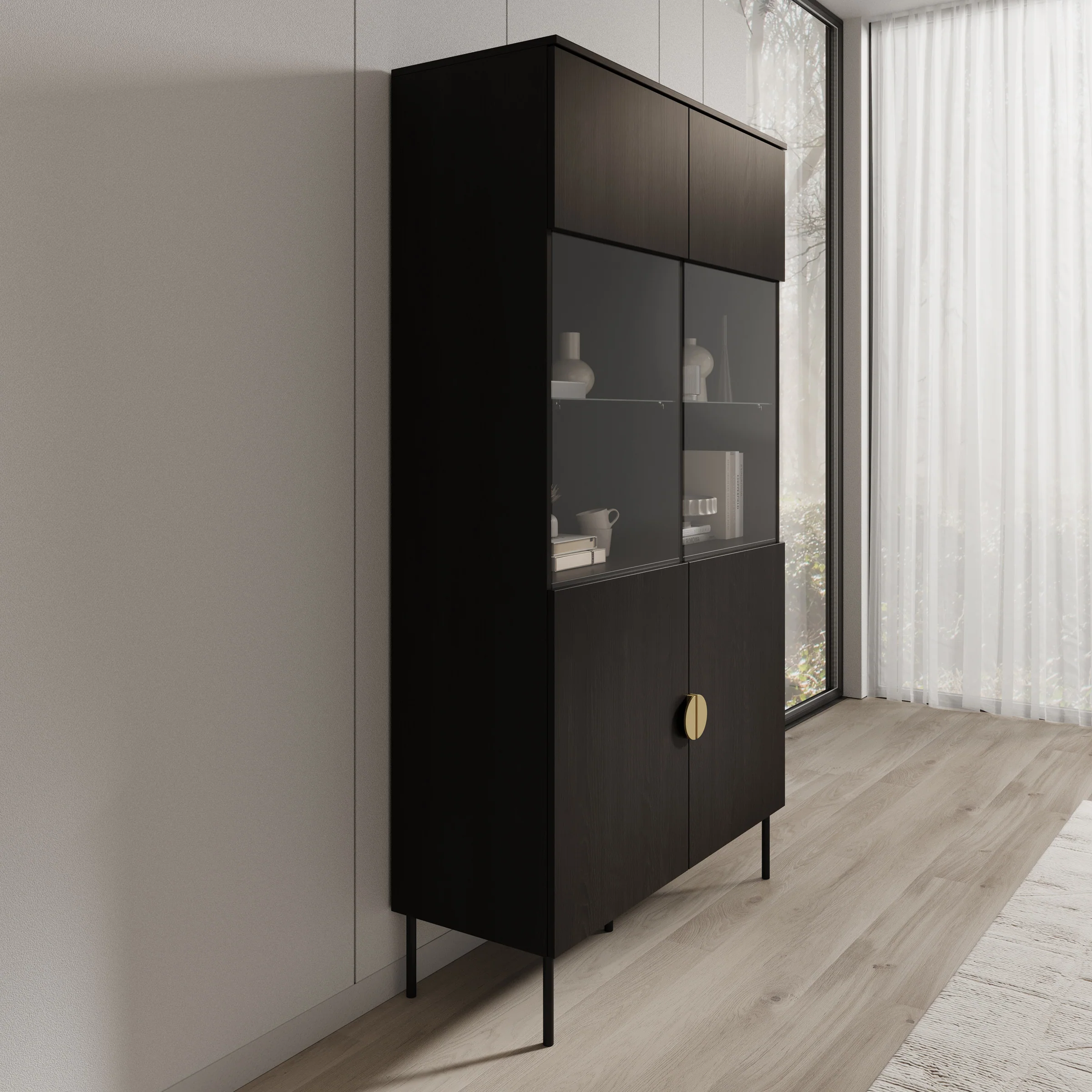 Monor - Vitrinekast - Zwart - 107x40x188 cm - Image 4