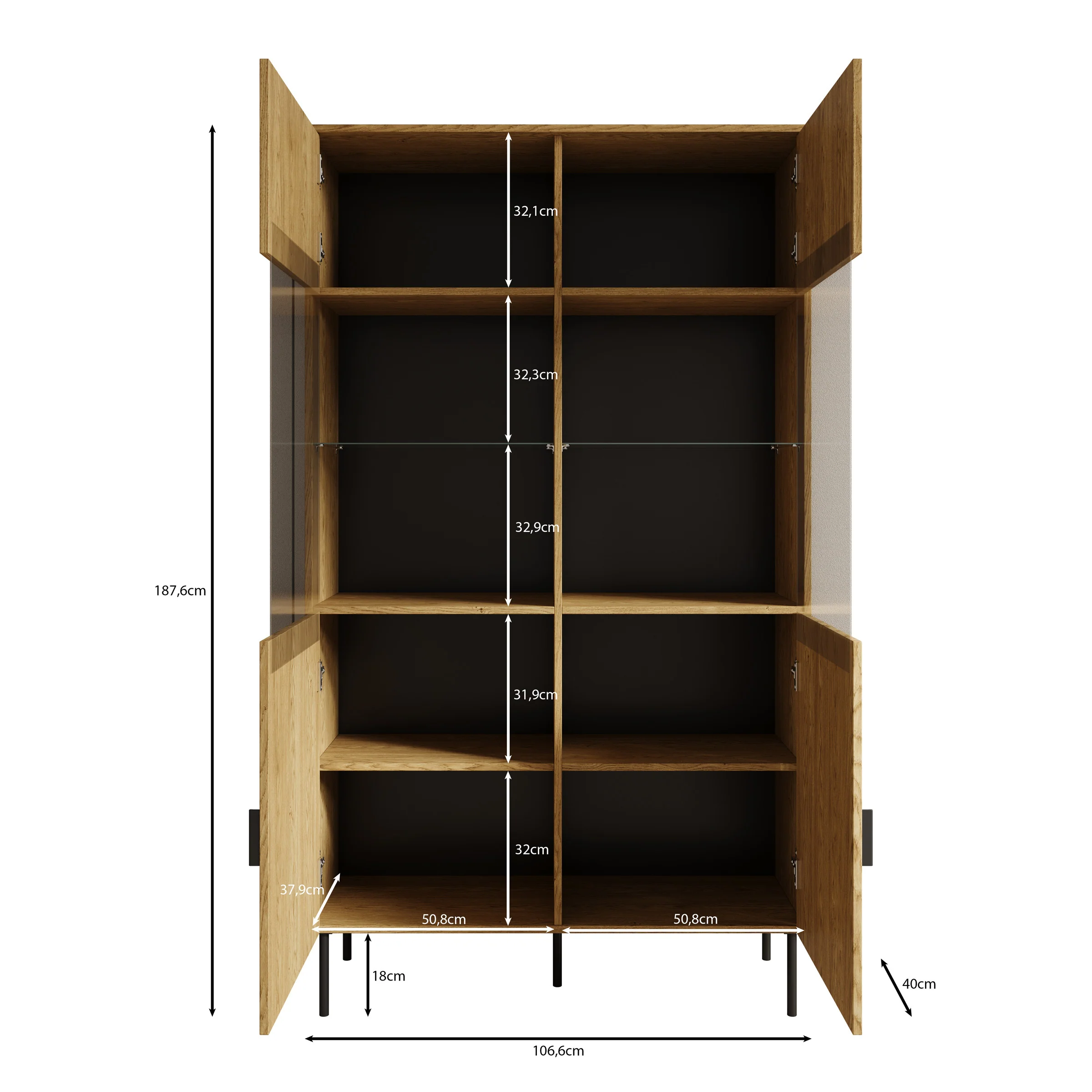 Monor - Vitrinekast - Zwart - 107x40x188 cm - Image 5
