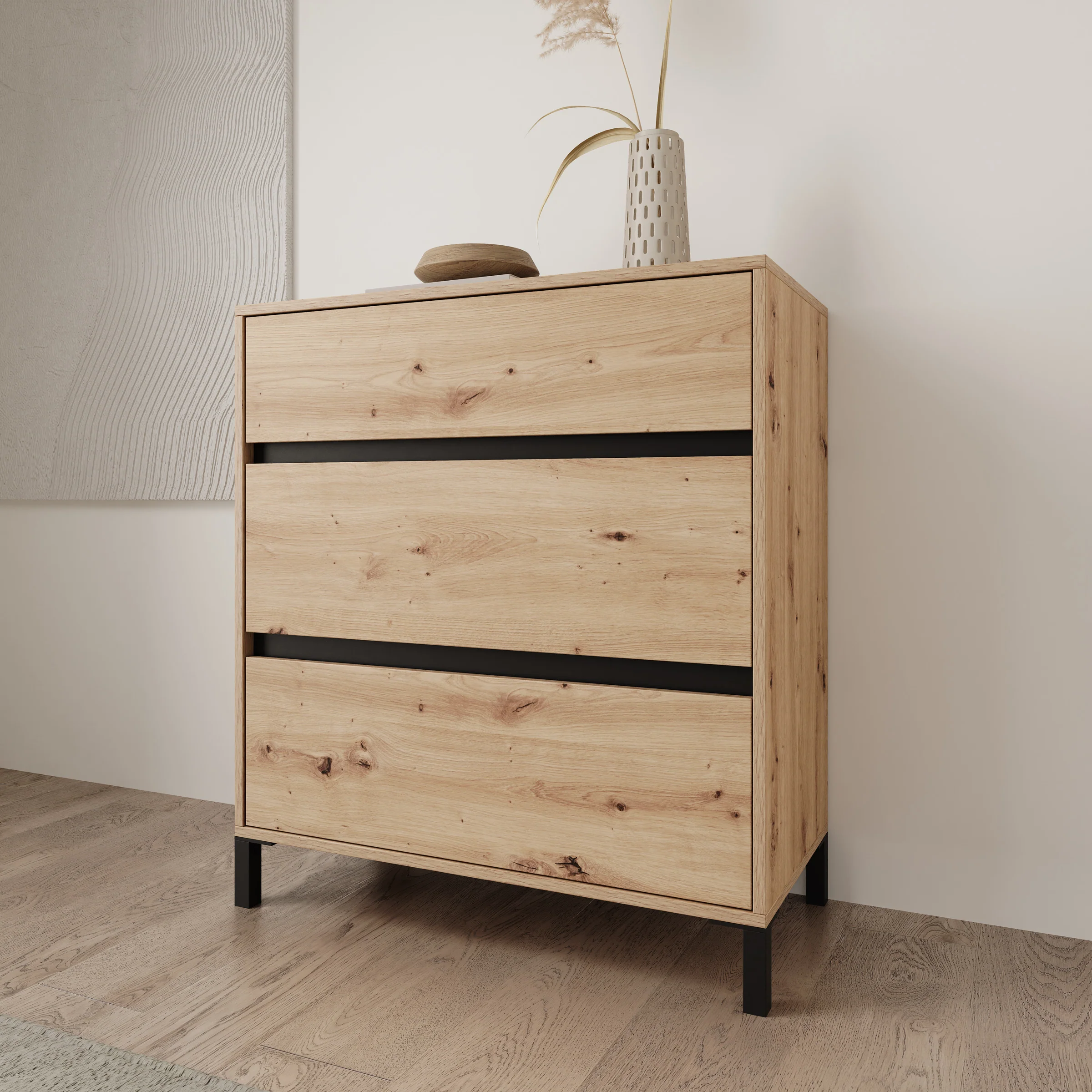 Montellini - Ladekast met 3 lades - Eikenpatroon - 80x40x90