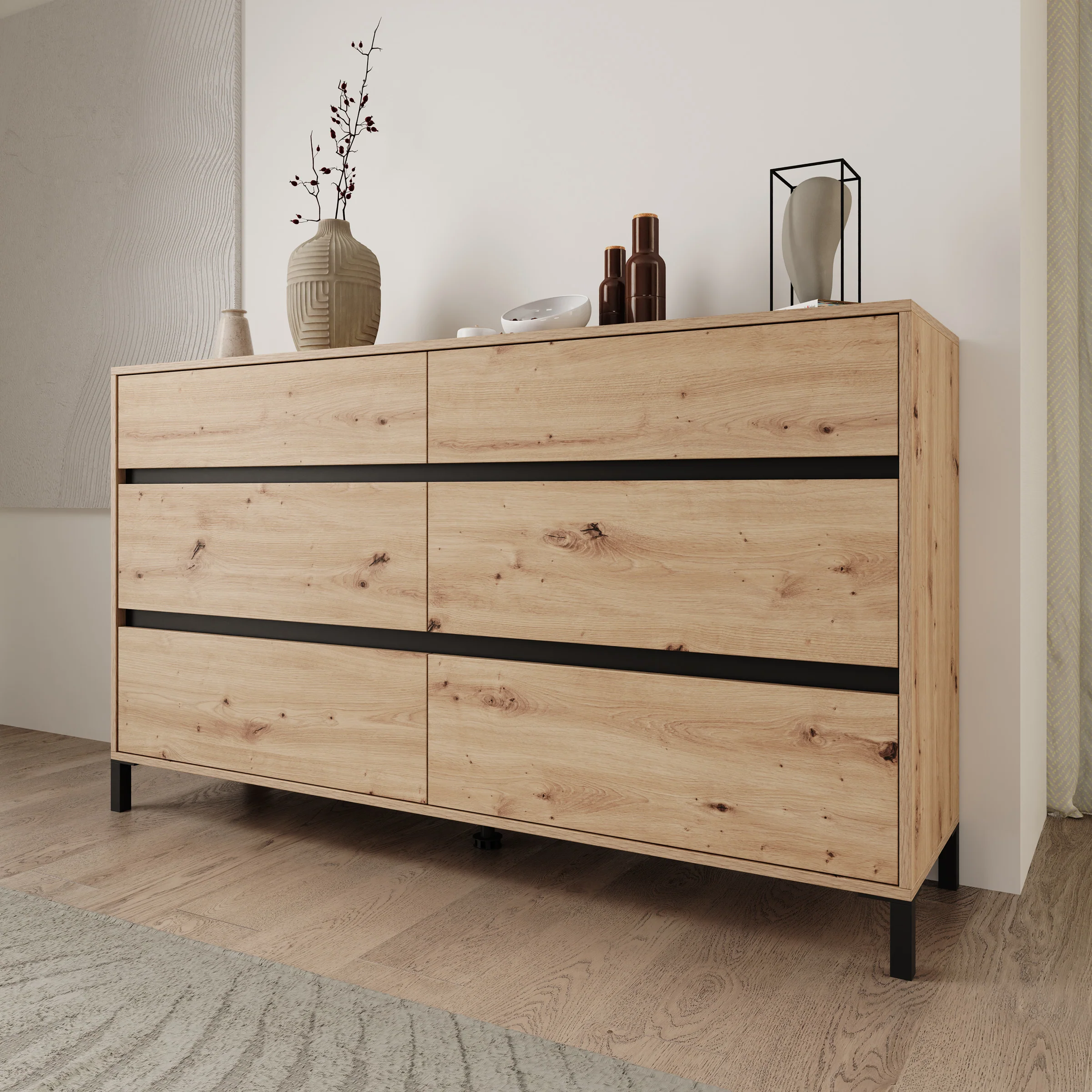 Montellini - Ladekast met 6 lades - Eikenpatroon - 157x40x90