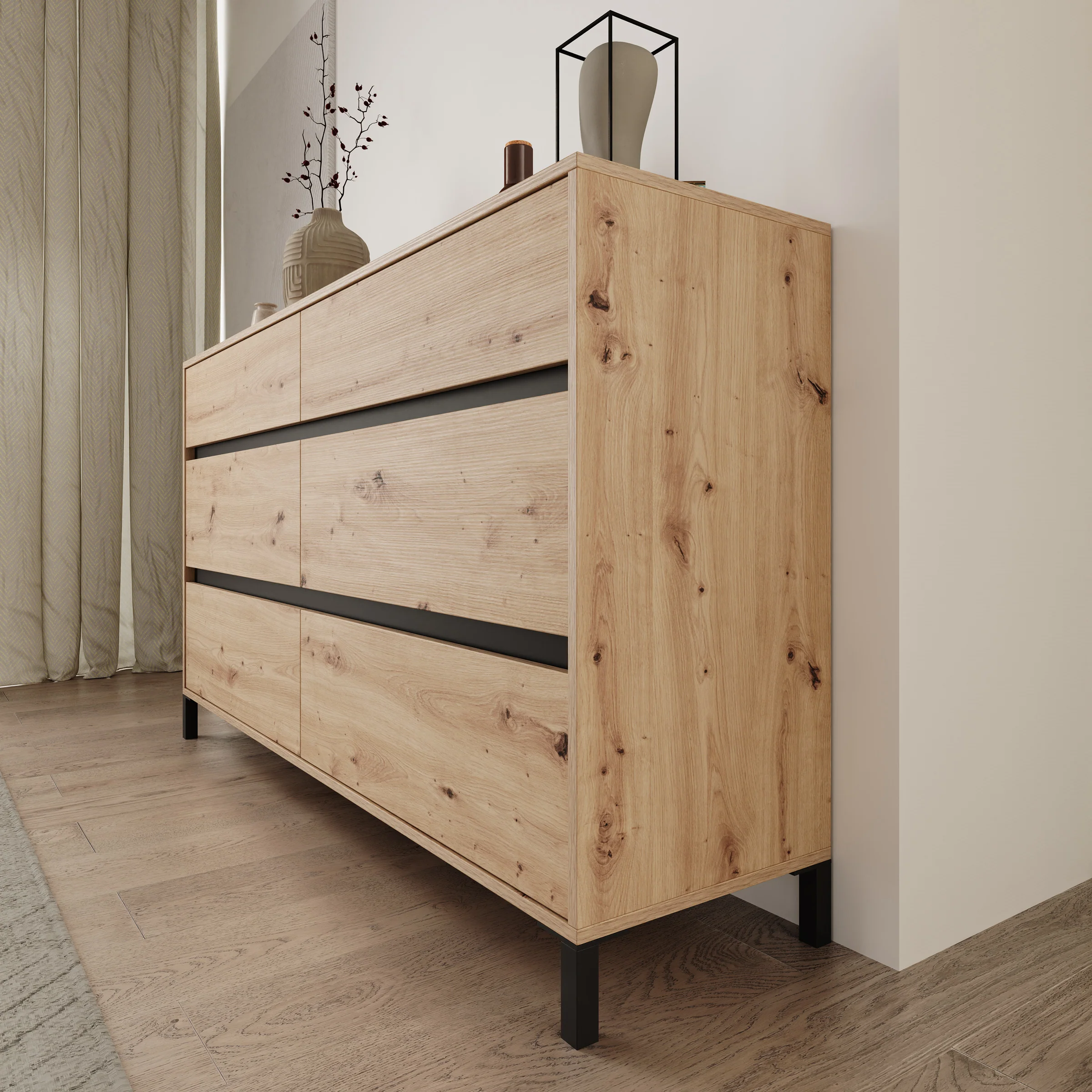 Montellini - Ladekast met 6 lades - Eikenpatroon - 157x40x90 - Image 4