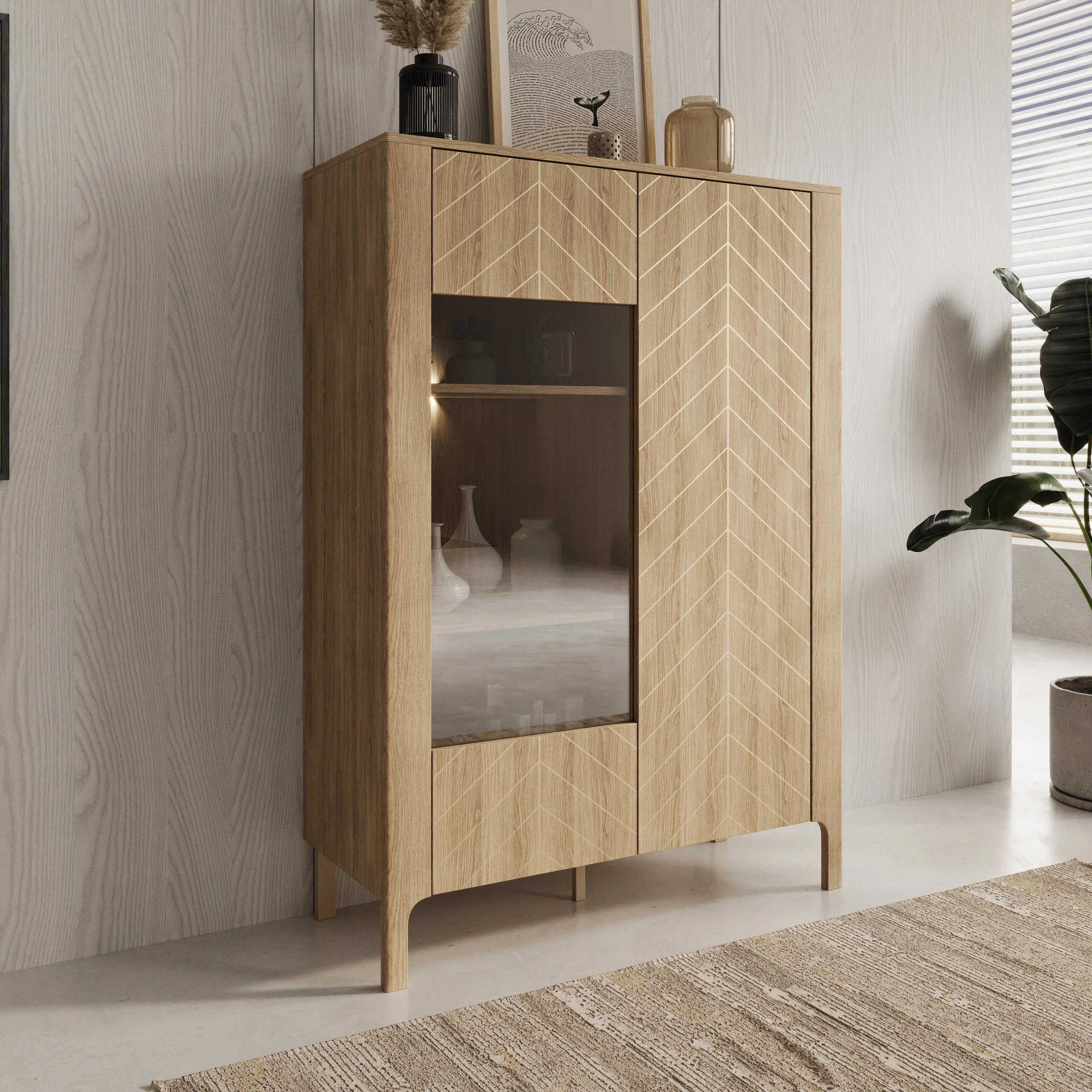 Montera - Vitrinekast met LED - Eikenpatroon - 103x41x146 cm