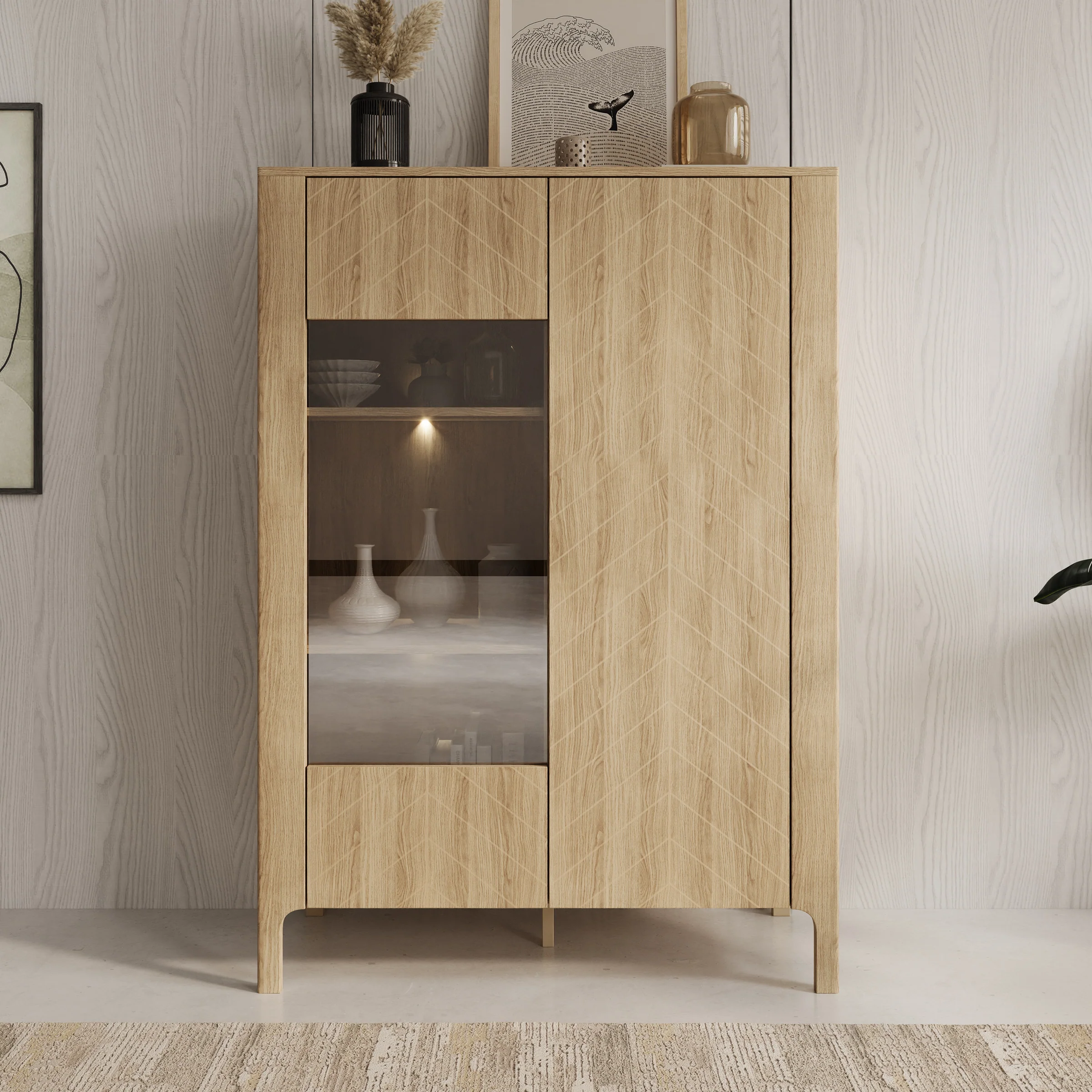 Montera - Vitrinekast met LED - Eikenpatroon - 103x41x146 cm - Image 3