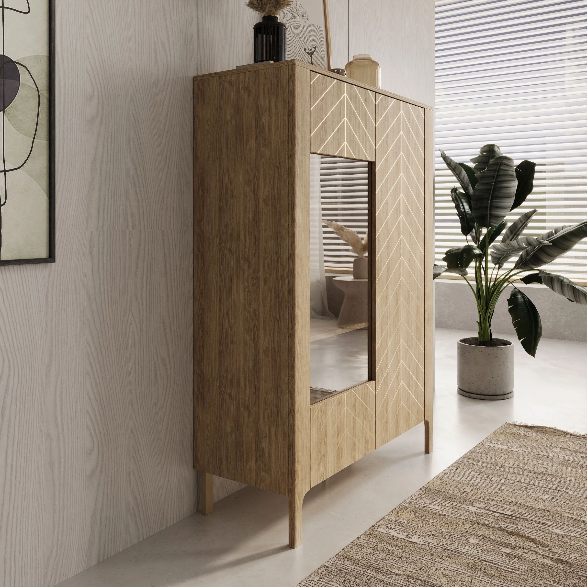 Montera - Vitrinekast met LED - Eikenpatroon - 103x41x146 cm - Image 5