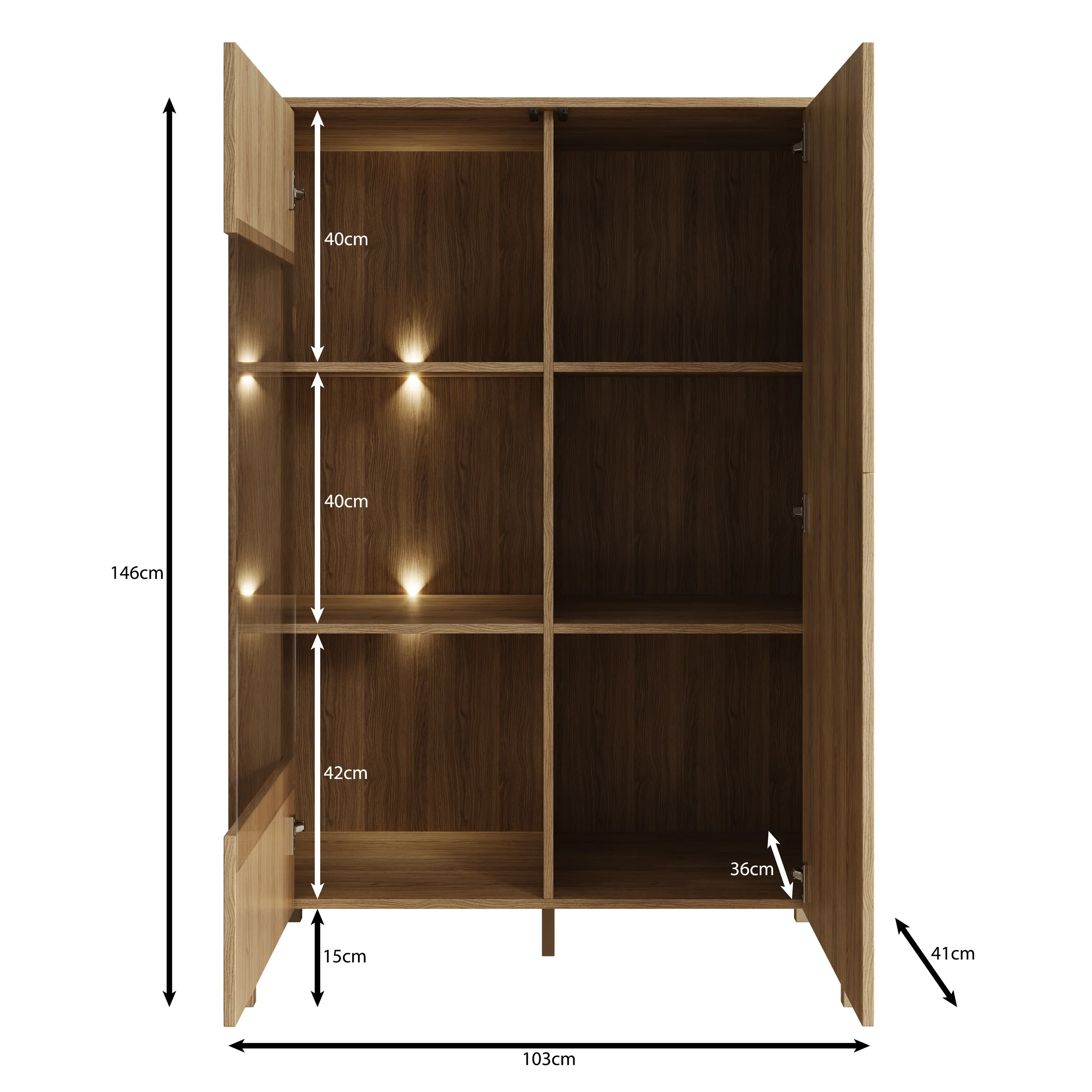 Montera - Vitrinekast met LED - Eikenpatroon - 103x41x146 cm - Image 9