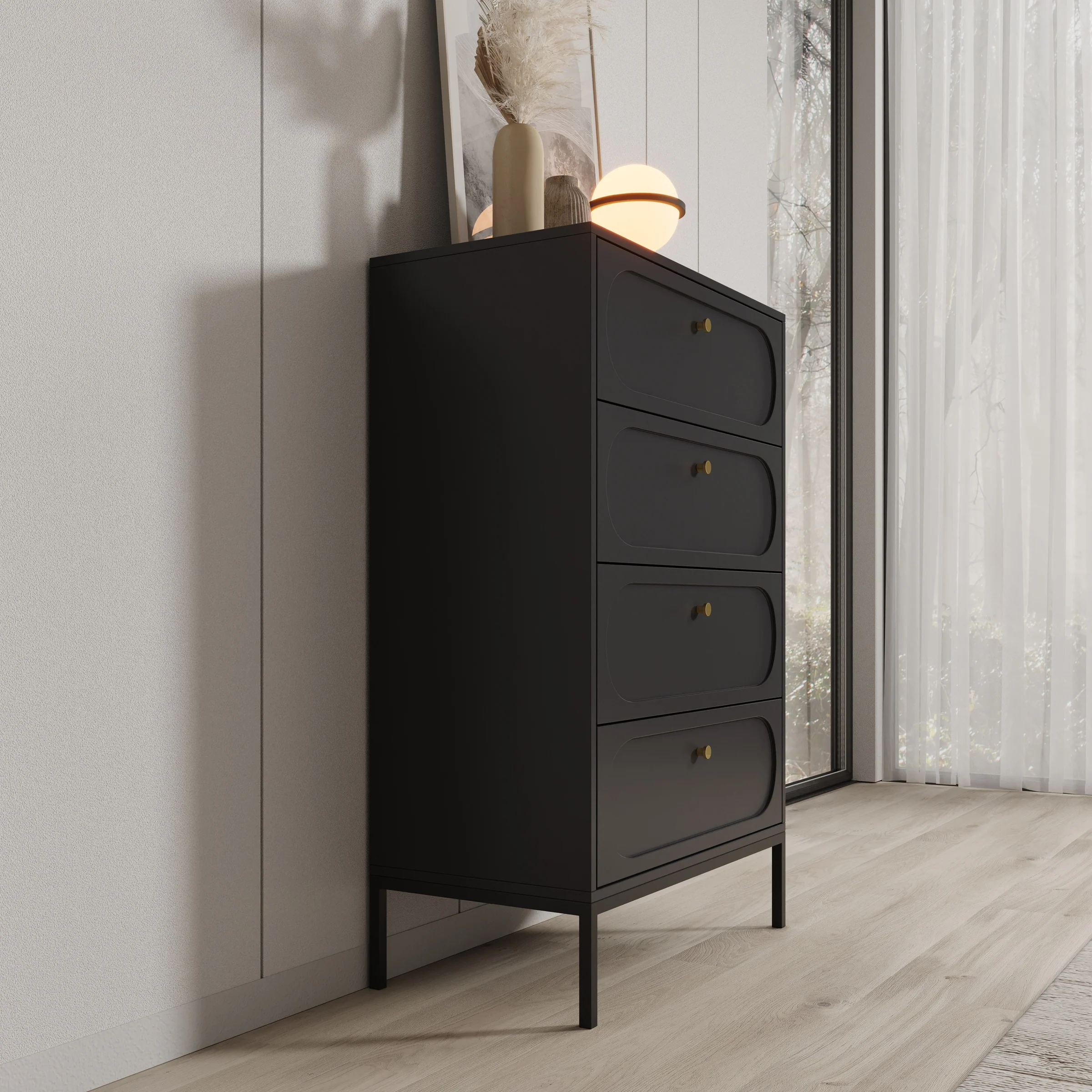 Montserrat - Ladekast met 4 lades - Zwart - 80x40x115 cm - Image 4