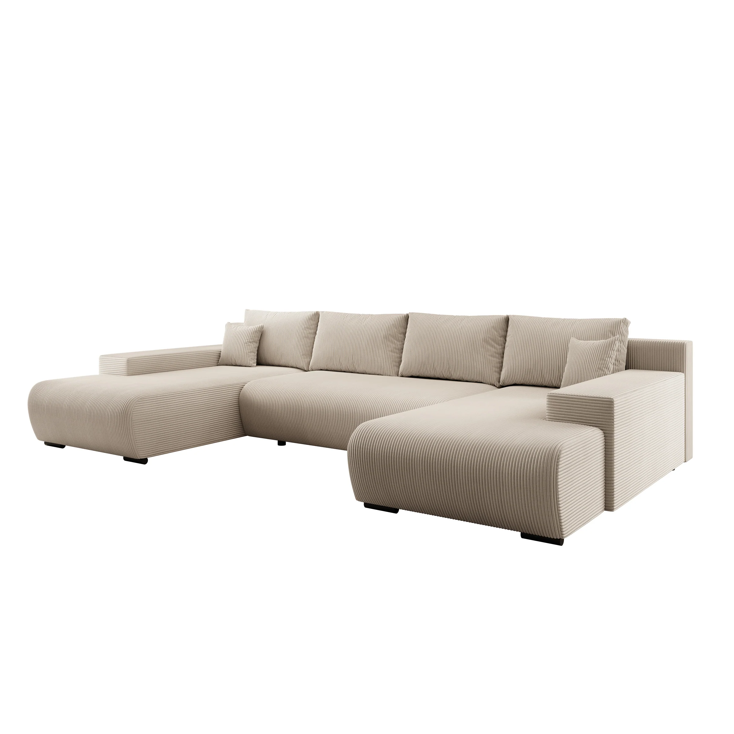 Wincan - Hoekbank 4-zits met chaise longue - Ribstof beige - Universeel - Image 4