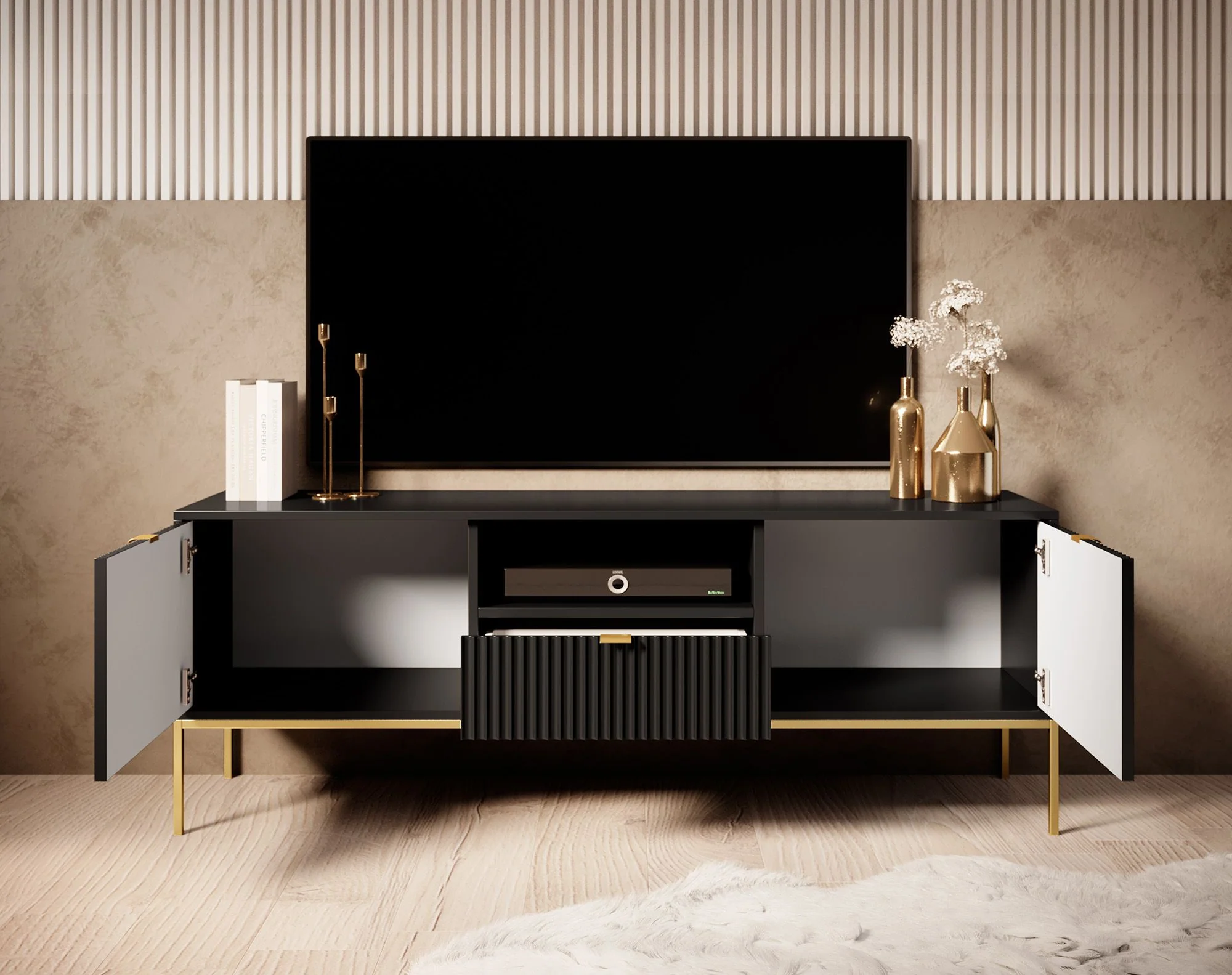 Navil 2 - TV-Meubel - Zwart  - 154x39x56 cm - Image 3