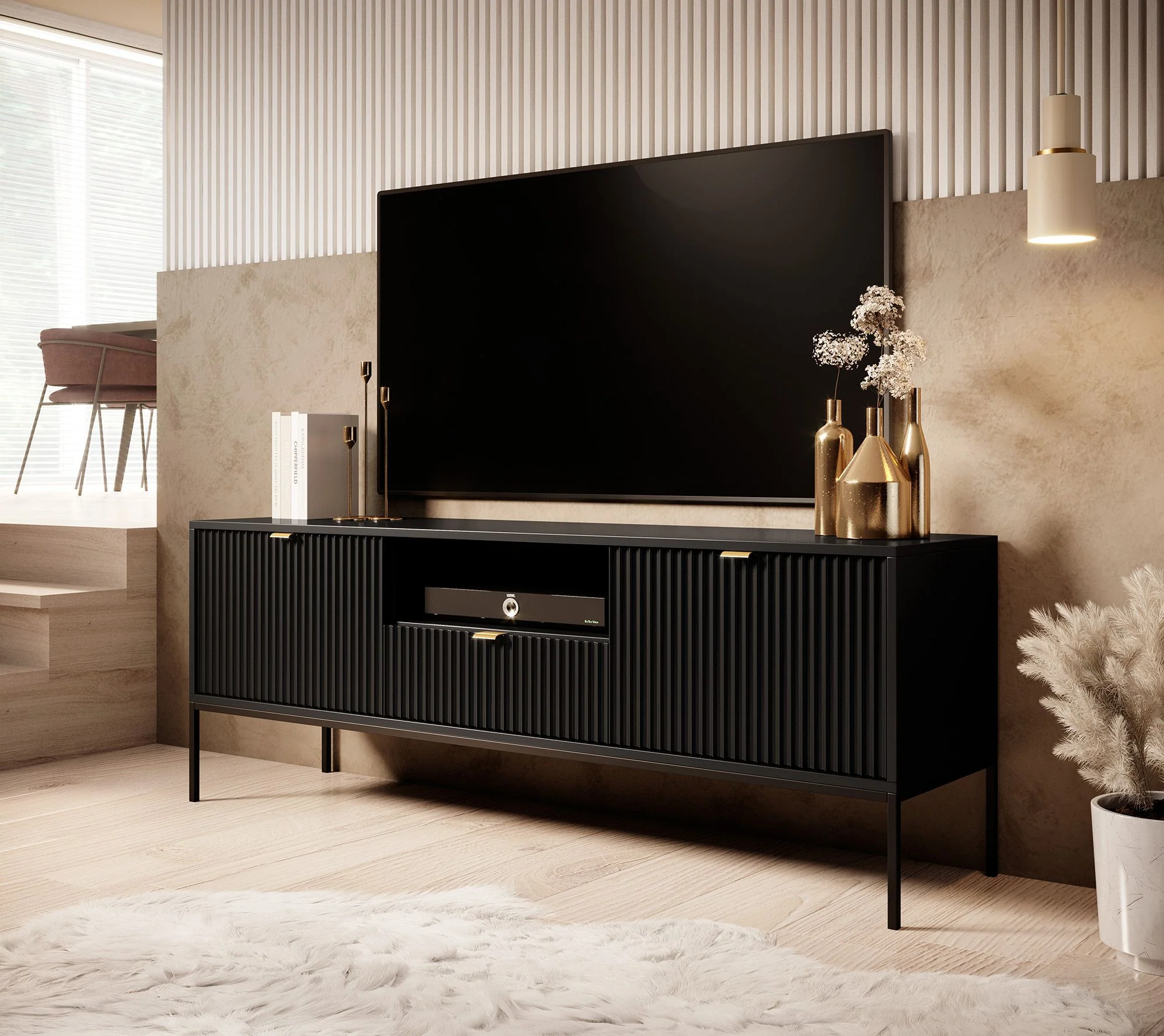 Navil - TV-Meubel - Zwart - 154x39x56 cm