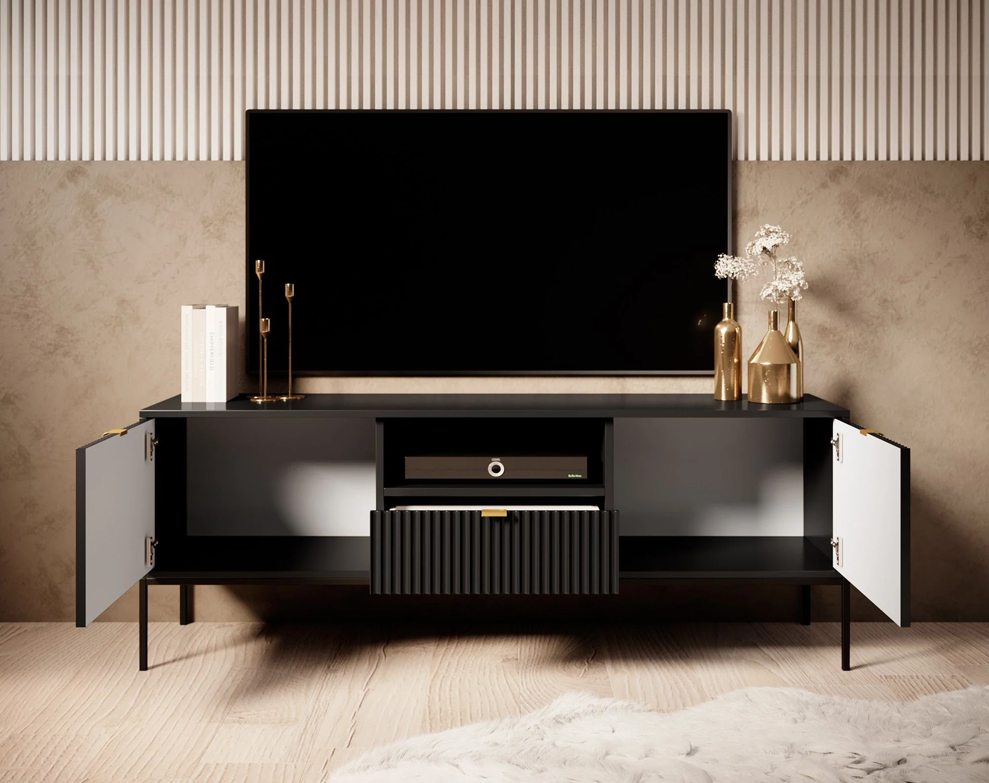 Navil - TV-Meubel - Zwart - 154x39x56 cm - Image 4