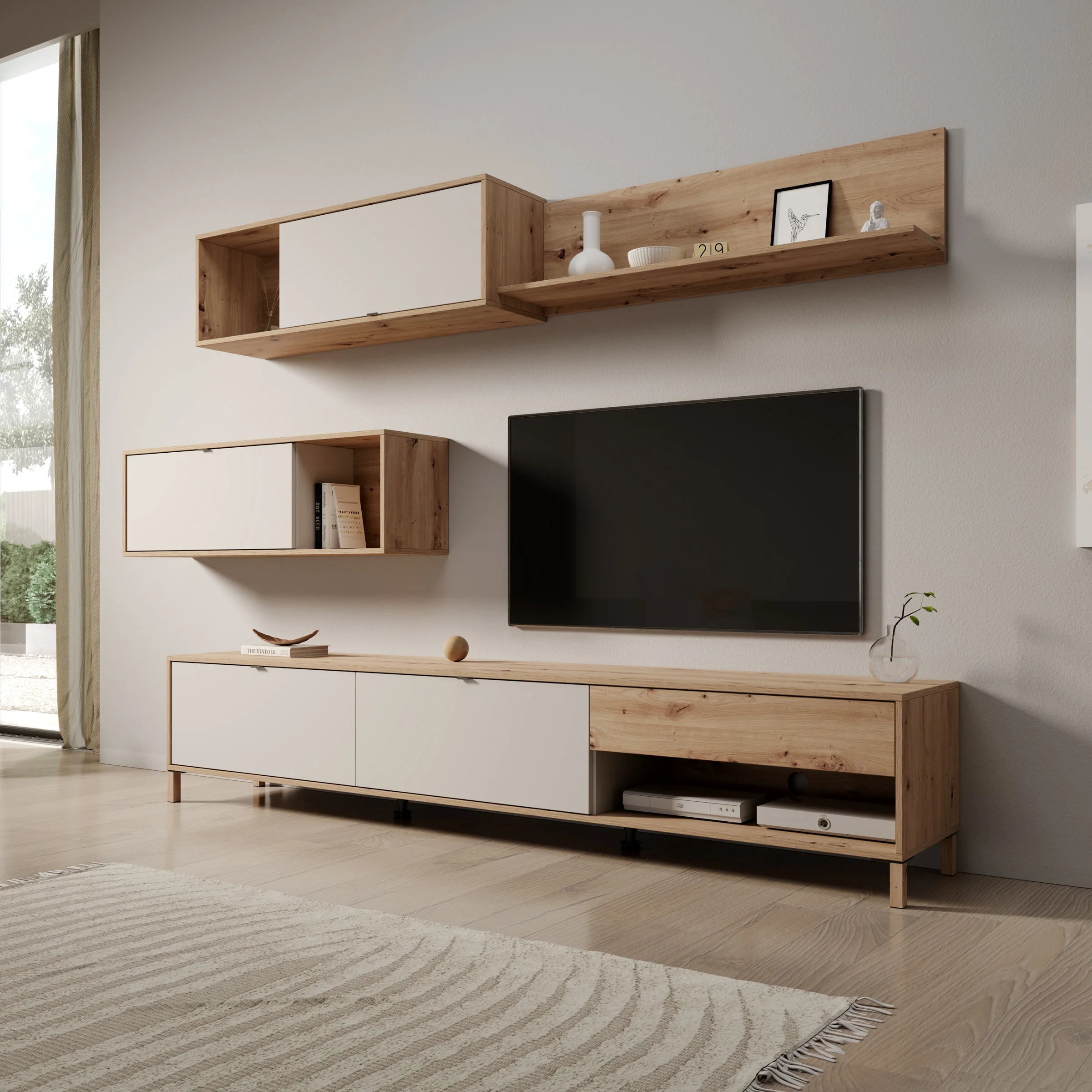 Nayel - Wandmeubel - Eikenpatroon/Beige - 234x40x178 cm
