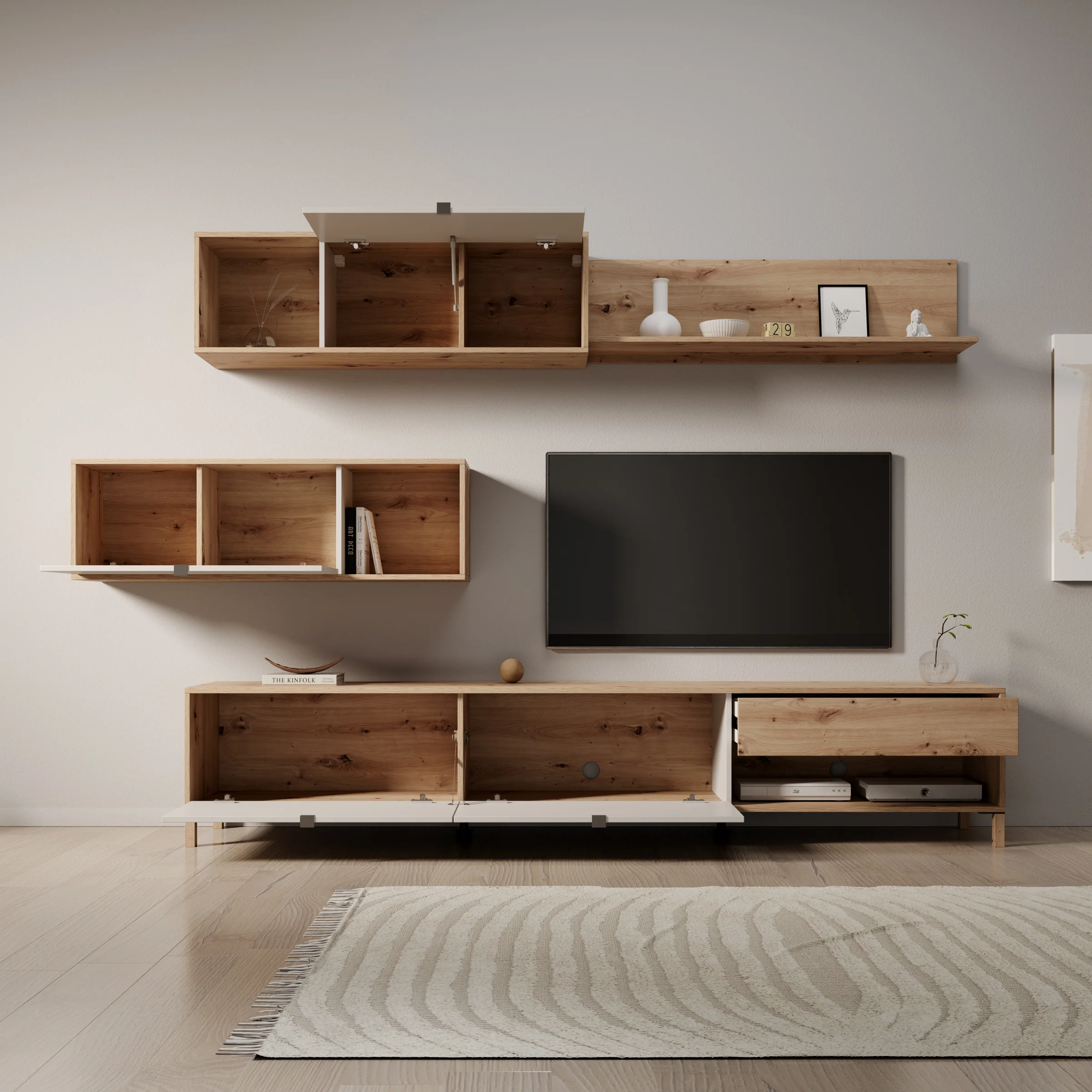Nayel - Wandmeubel - Eikenpatroon/Beige - 234x40x178 cm - Image 2
