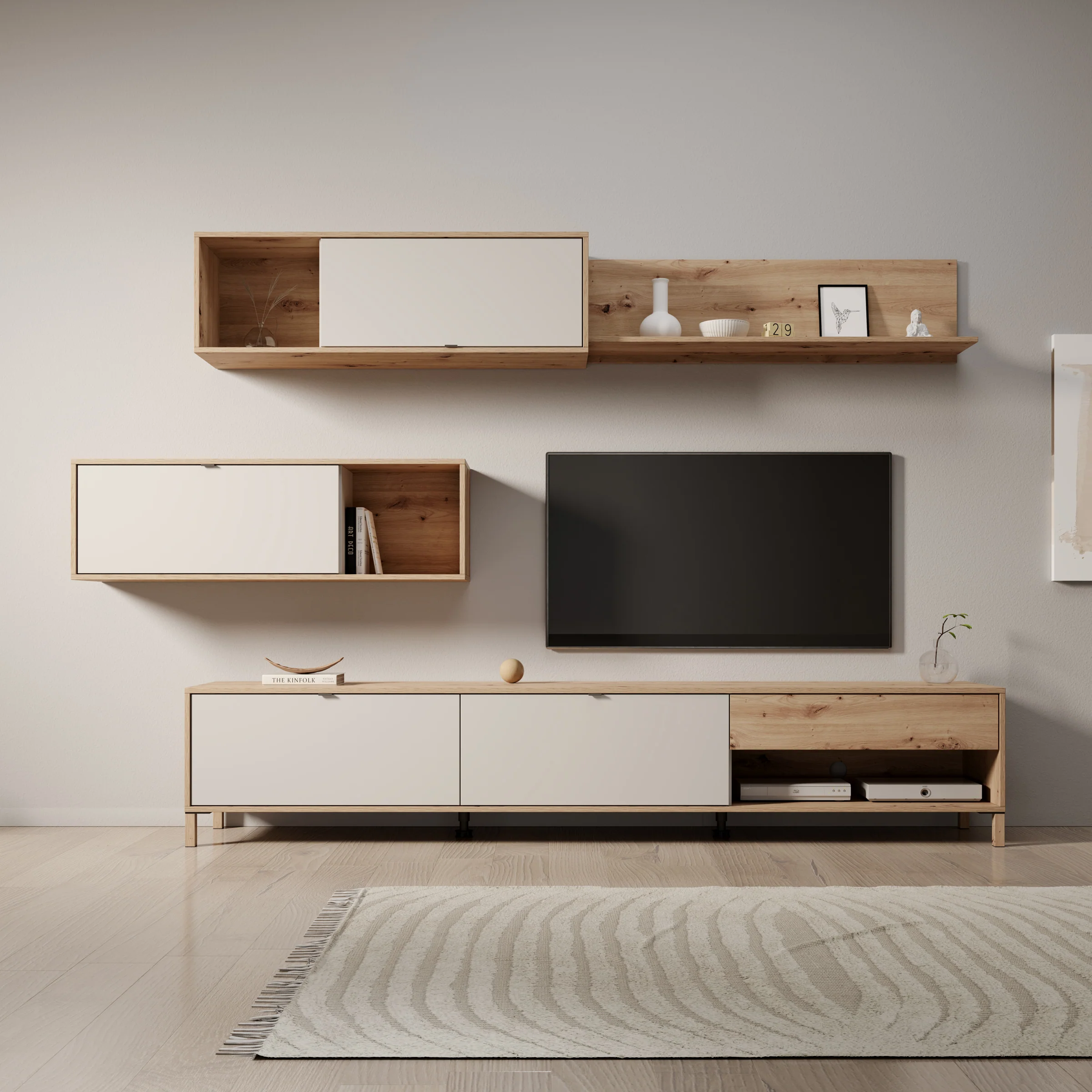 Nayel - Wandmeubel - Eikenpatroon/Beige - 234x40x178 cm - Image 3