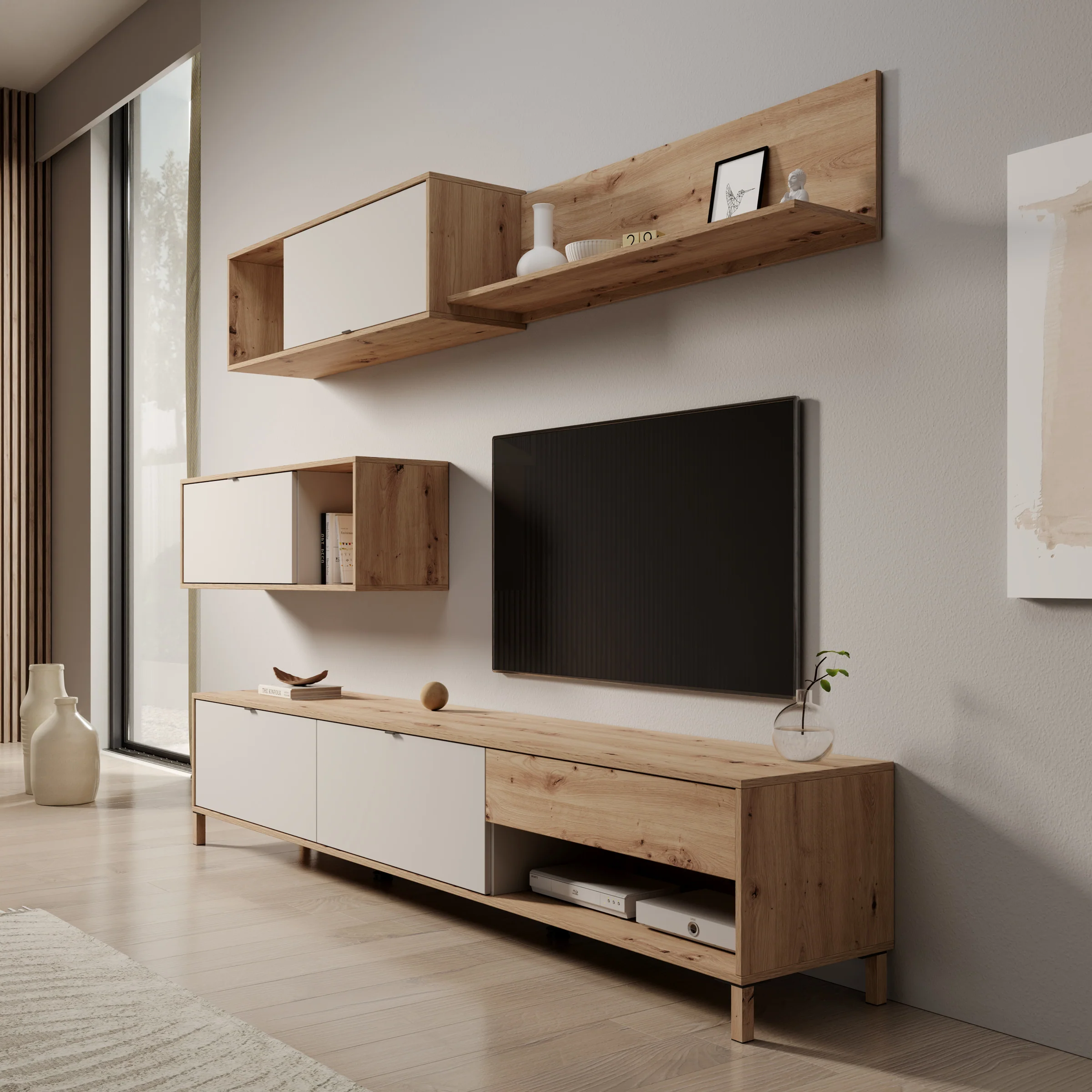 Nayel - Wandmeubel - Eikenpatroon/Beige - 234x40x178 cm - Image 4