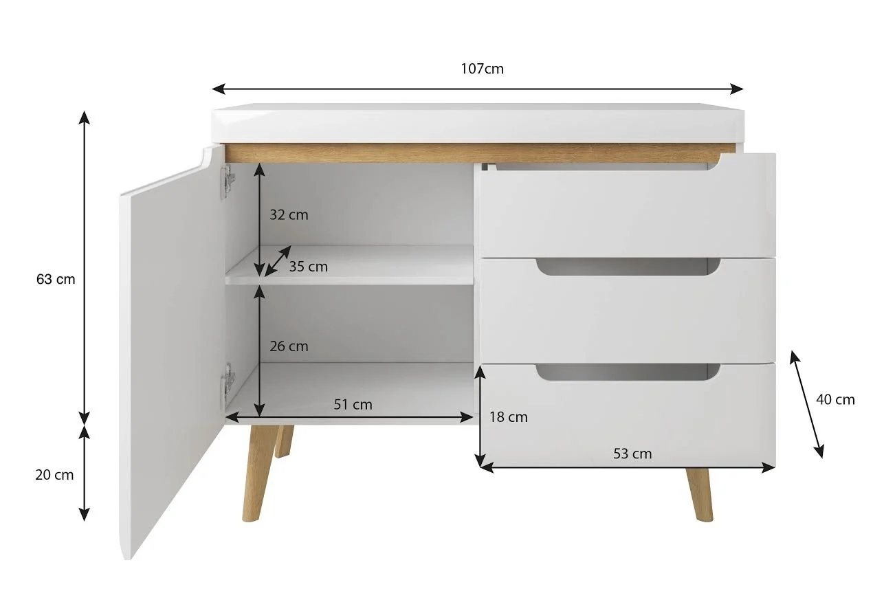 Nebraska - Dressoir - Wit/eiken - 107x40x83 cm - Image 5