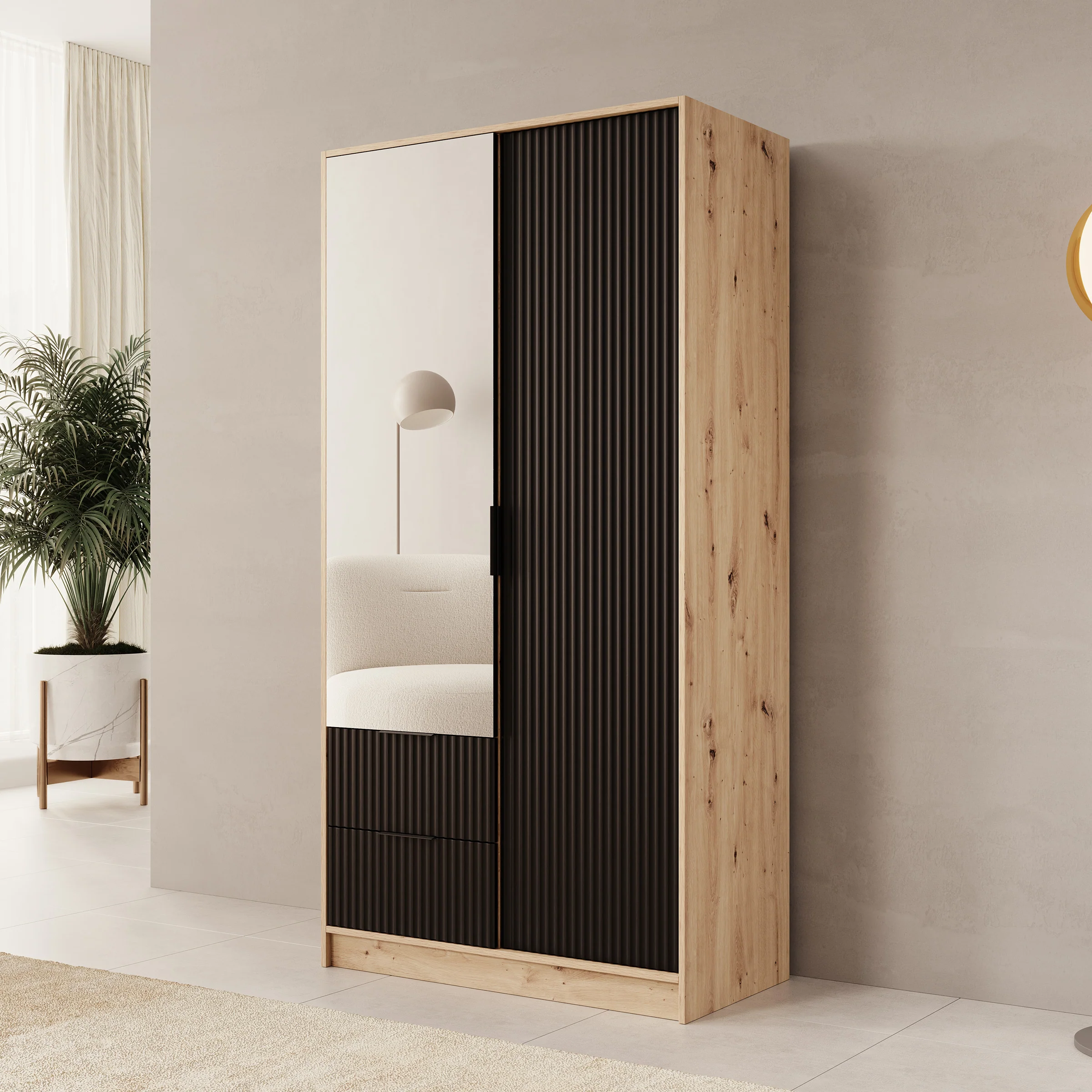 Negroni - Kledingkast 2 deurs - Eiken/Zwart - 102x51x200 cm