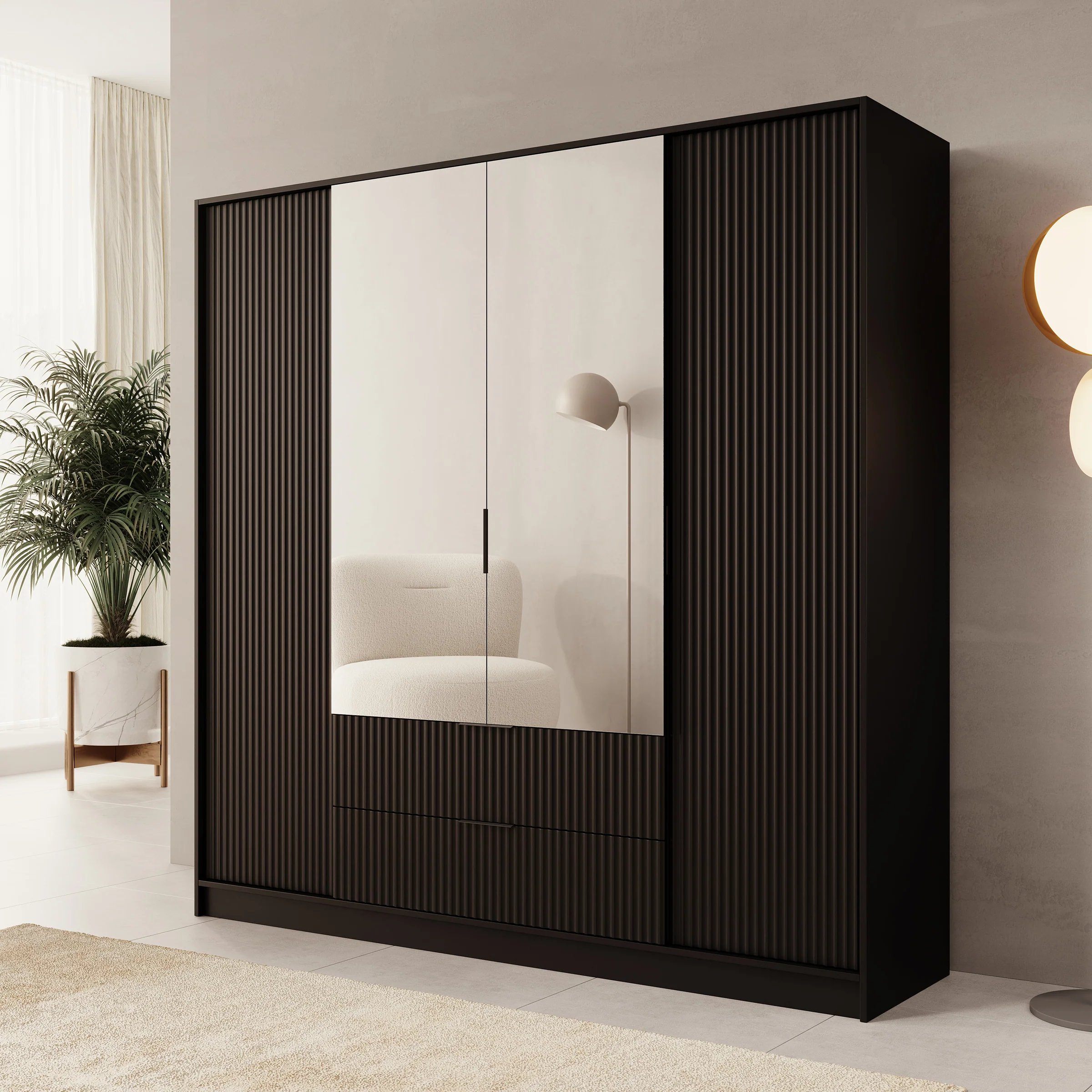 Negroni - Kledingkast 4 deurs - Zwart - 200x51x200 cm