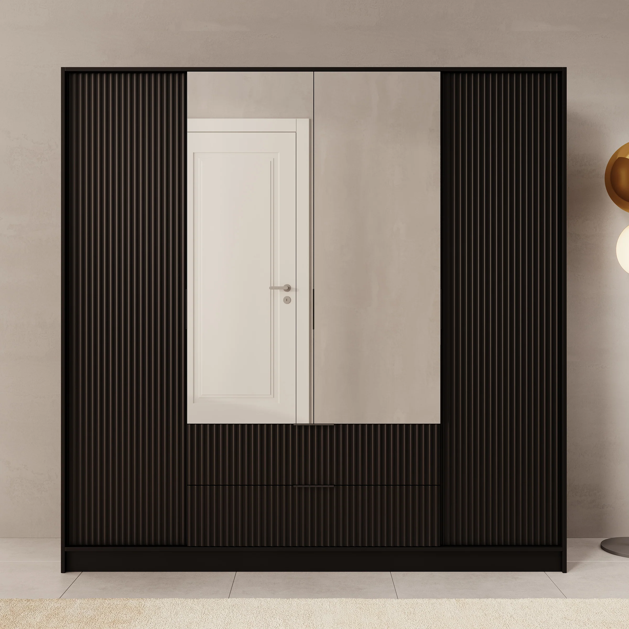 Negroni - Kledingkast 4 deurs - Zwart - 200x51x200 cm - Image 3