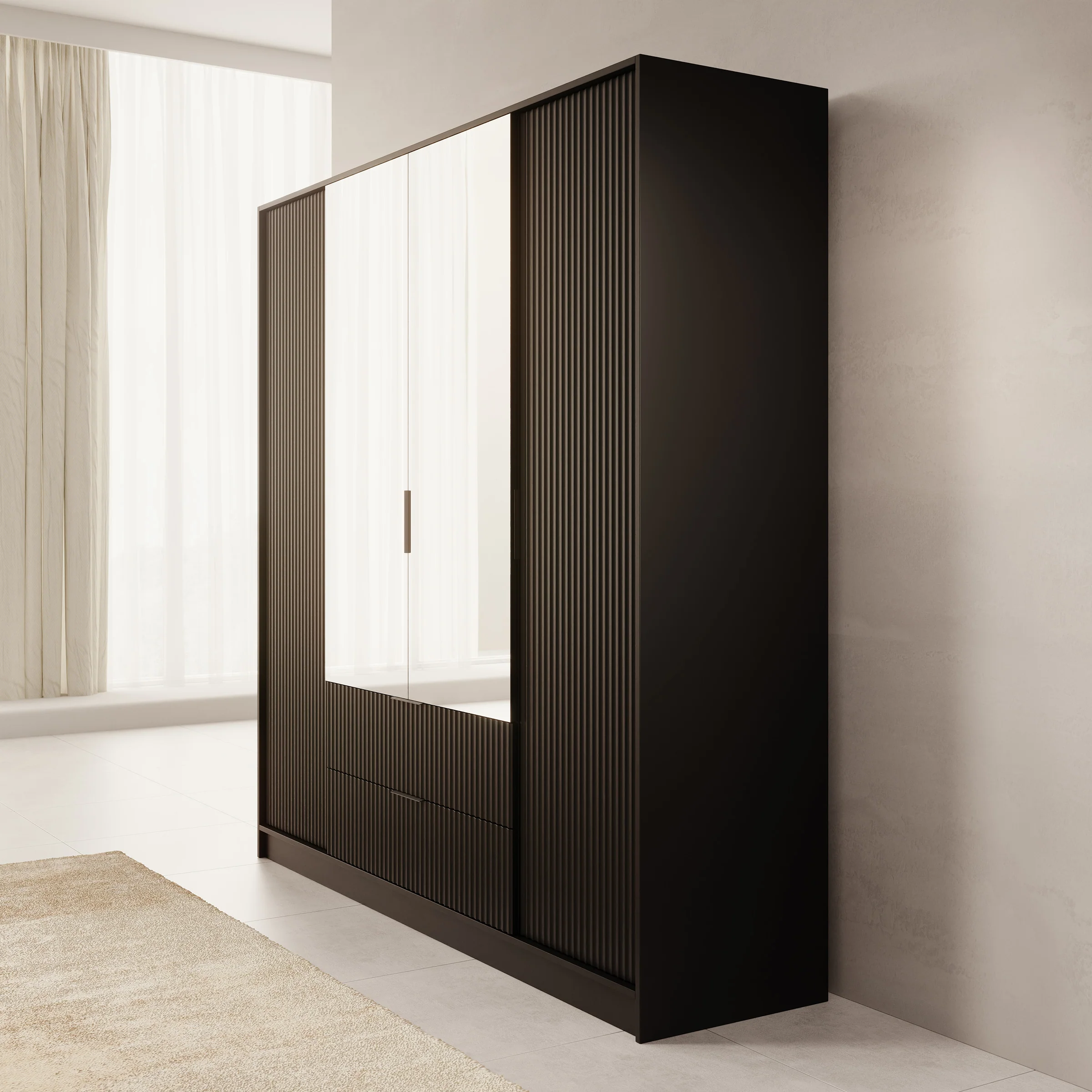 Negroni - Kledingkast 4 deurs - Zwart - 200x51x200 cm - Image 4
