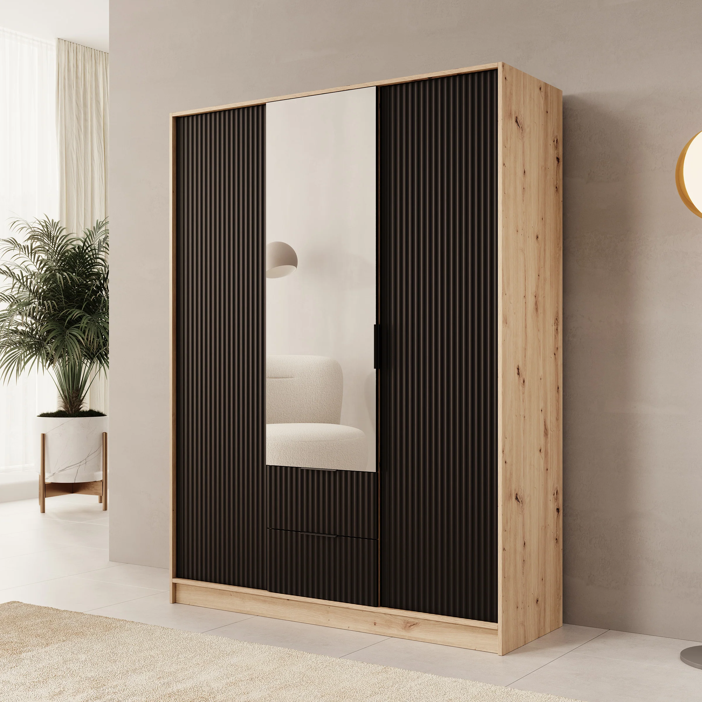 Negroni - Kledingkast met 3 deuren - Eiken/Zwart - 150x51x20