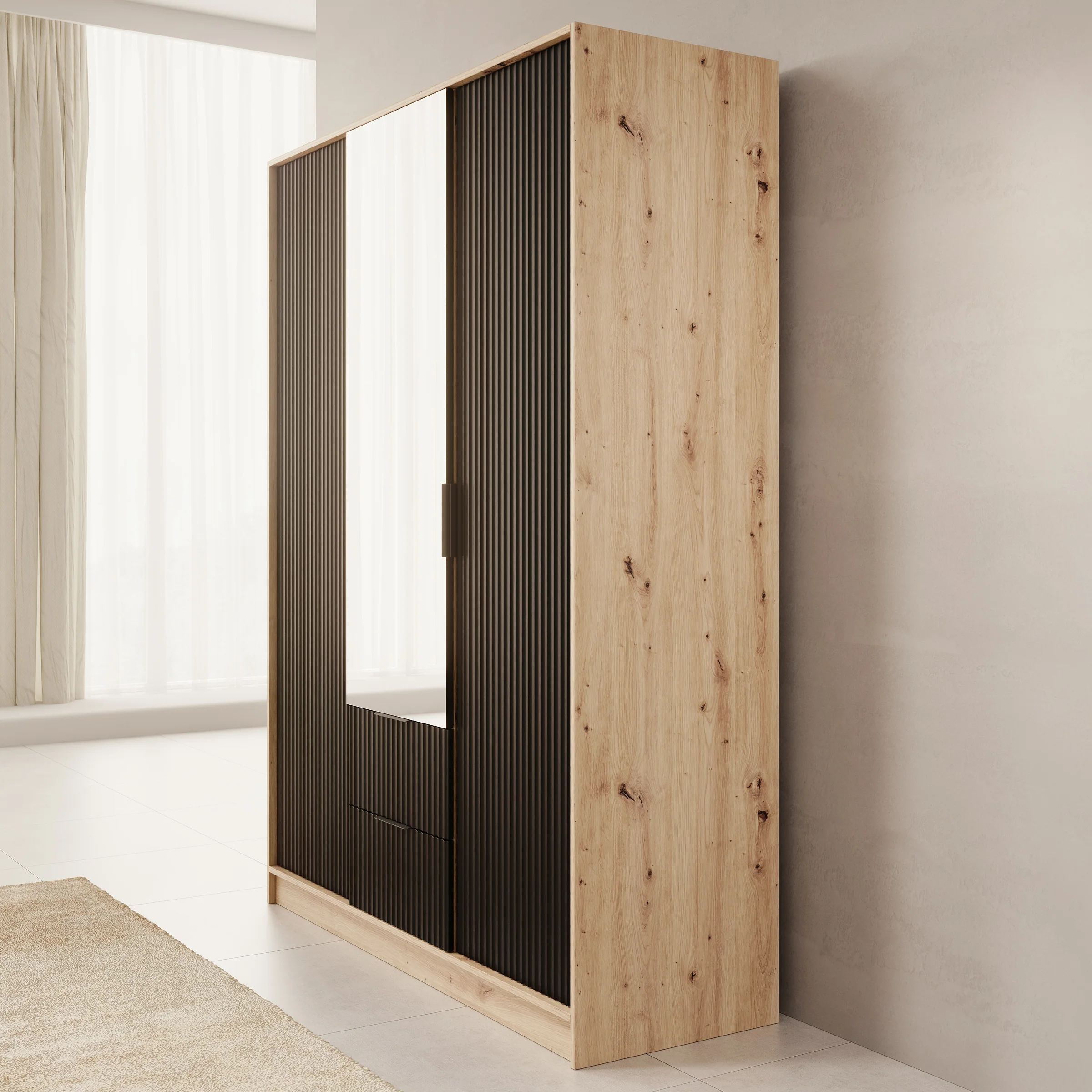 Negroni - Kledingkast met 3 deuren - Eiken/Zwart - 150x51x20 - Image 4