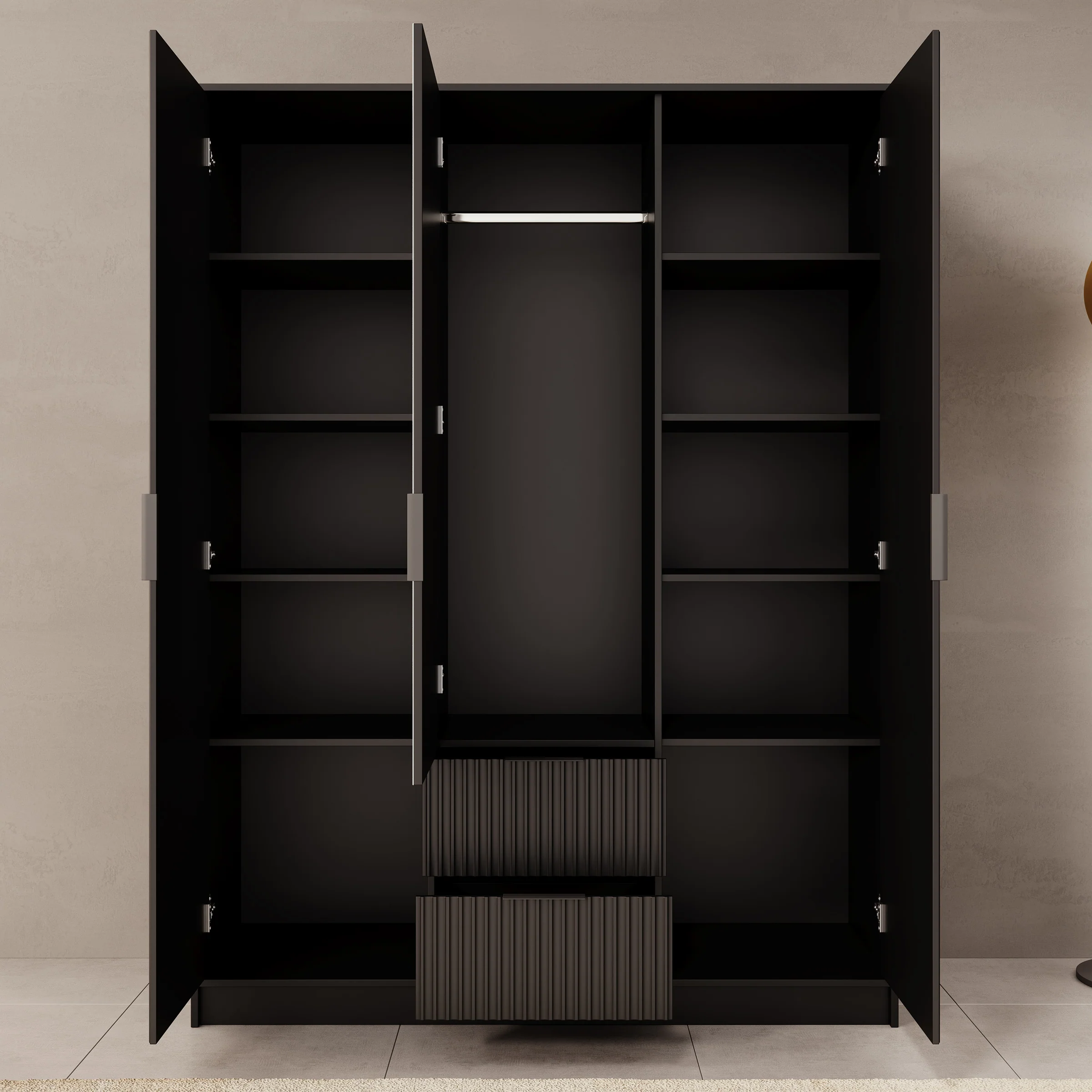 Negroni - Kledingkast met 3 deuren - Zwart - 150x51x200 cm - Image 2