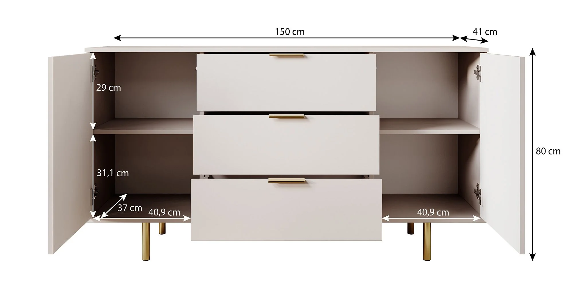Nicola - Dressoir - Zwart - 150x41x80 cm - Image 5