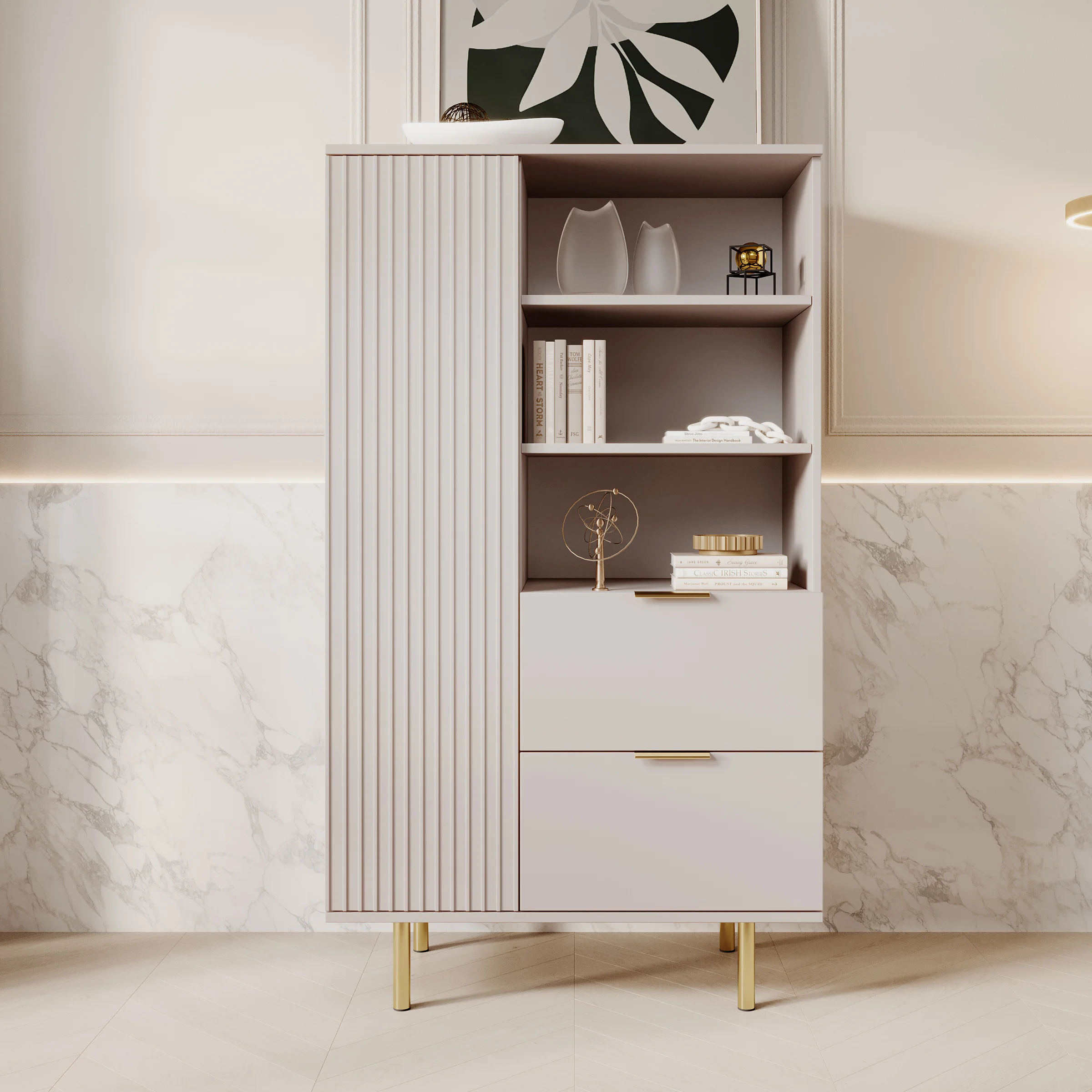Nicola - Vitrinekast - Beige - 80x41x140 cm - Image 3