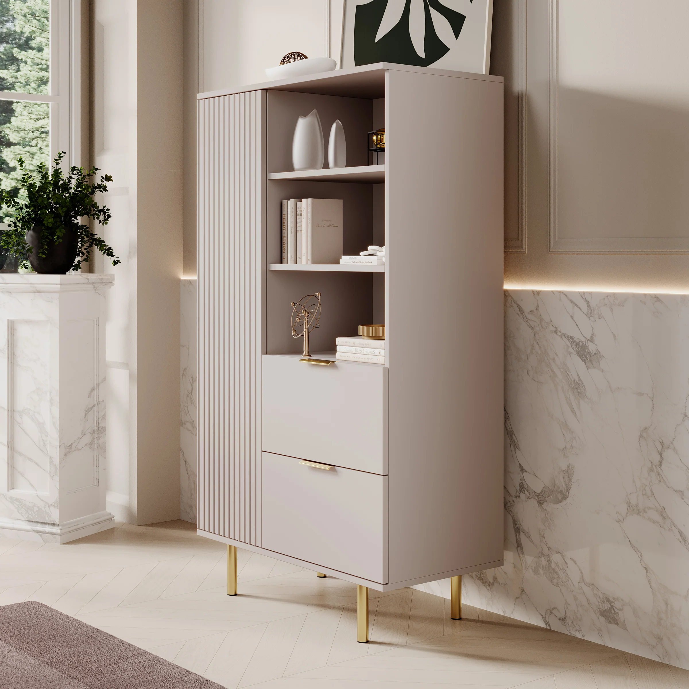 Nicola - Vitrinekast - Beige - 80x41x140 cm - Image 4