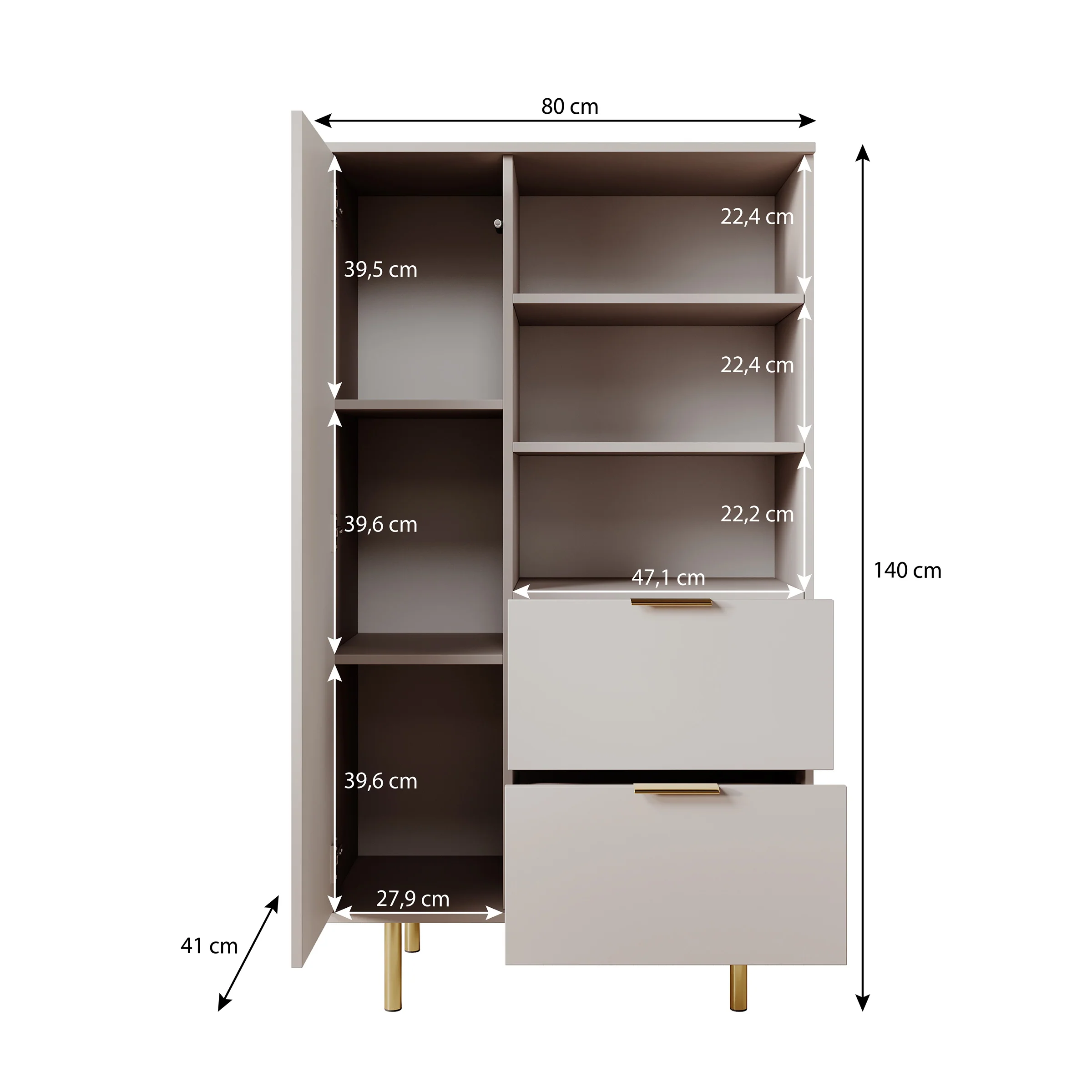 Nicola - Vitrinekast - Beige - 80x41x140 cm - Image 5
