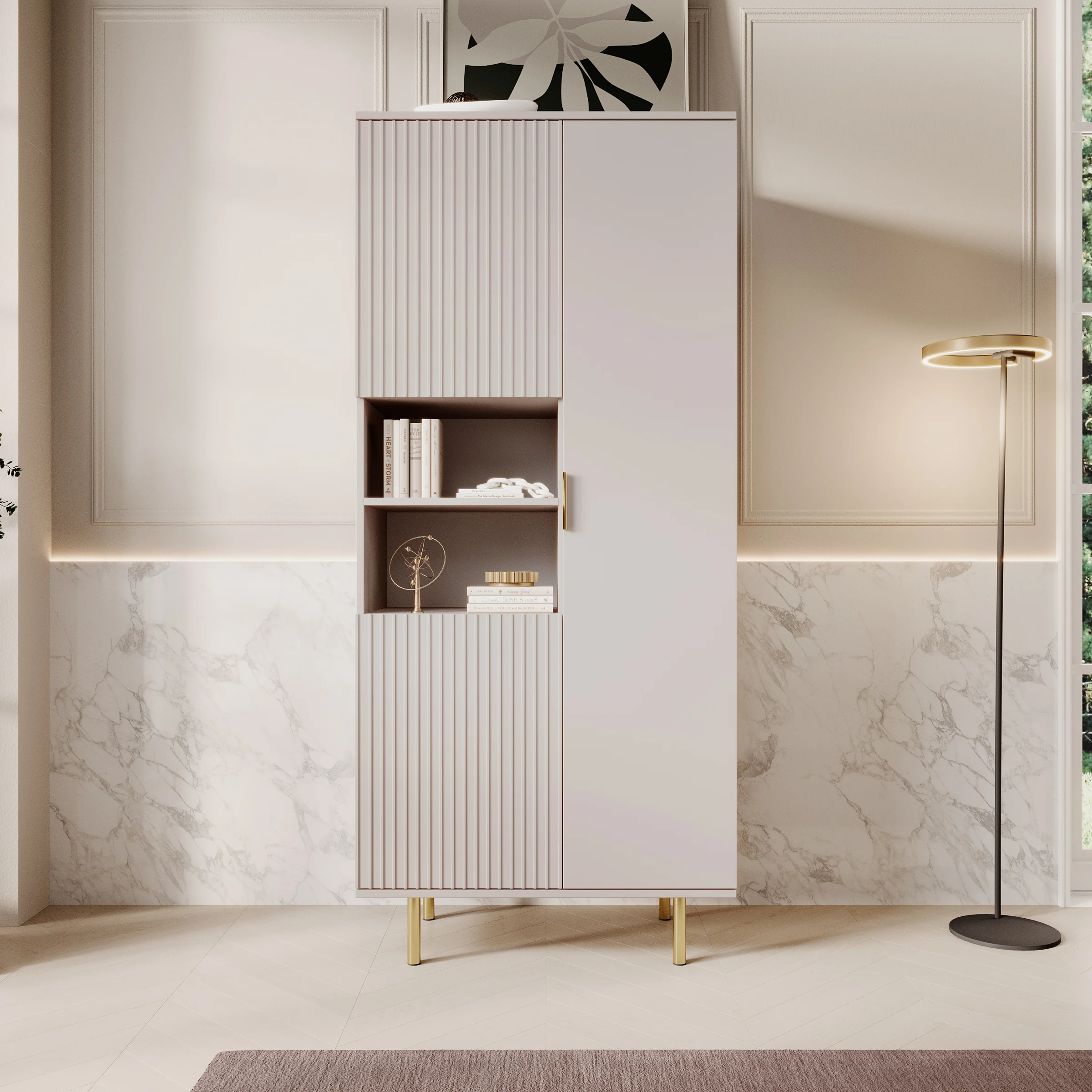 Nicola - Vitrinekast - Beige - 80x41x190 cm - Image 3