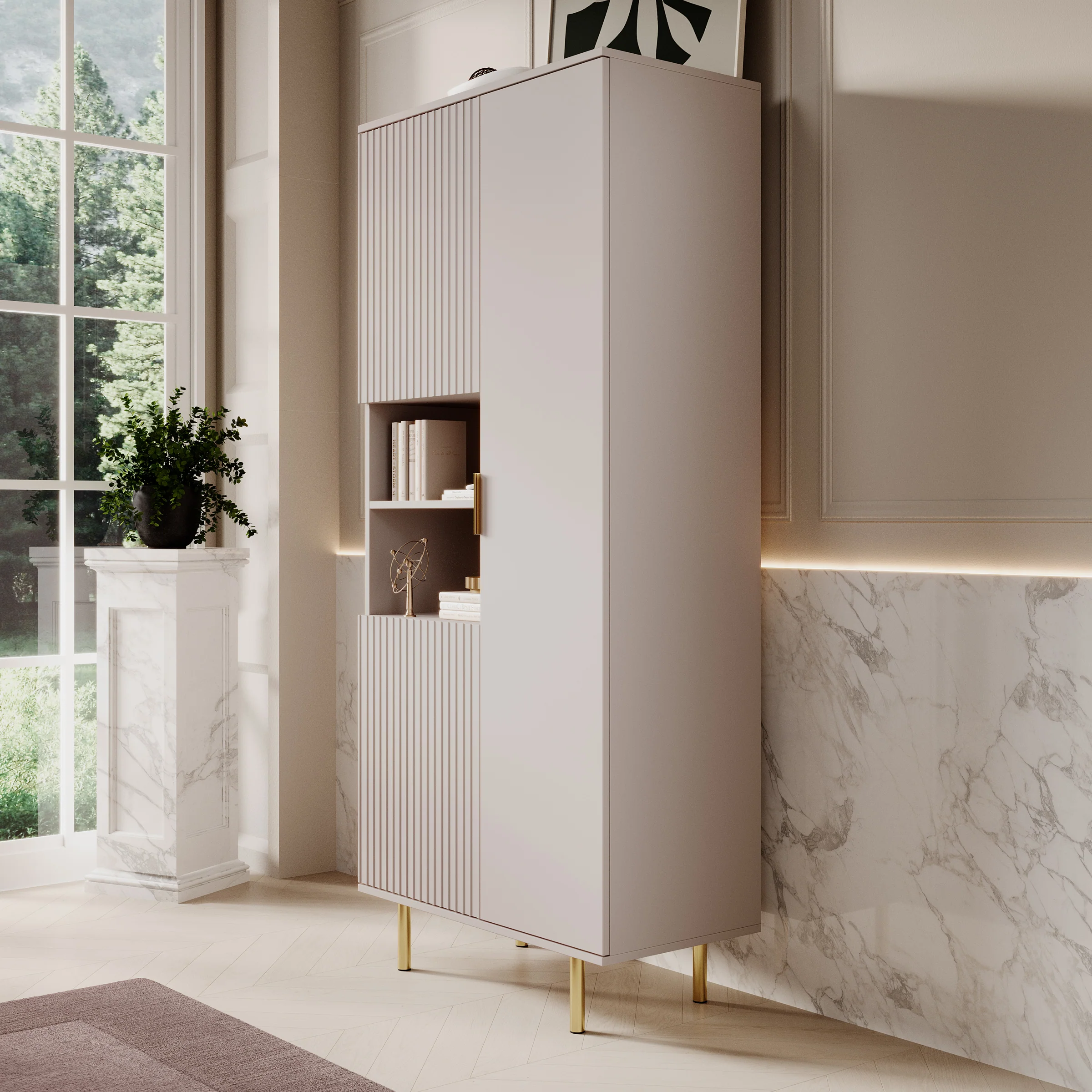Nicola - Vitrinekast - Beige - 80x41x190 cm - Image 4
