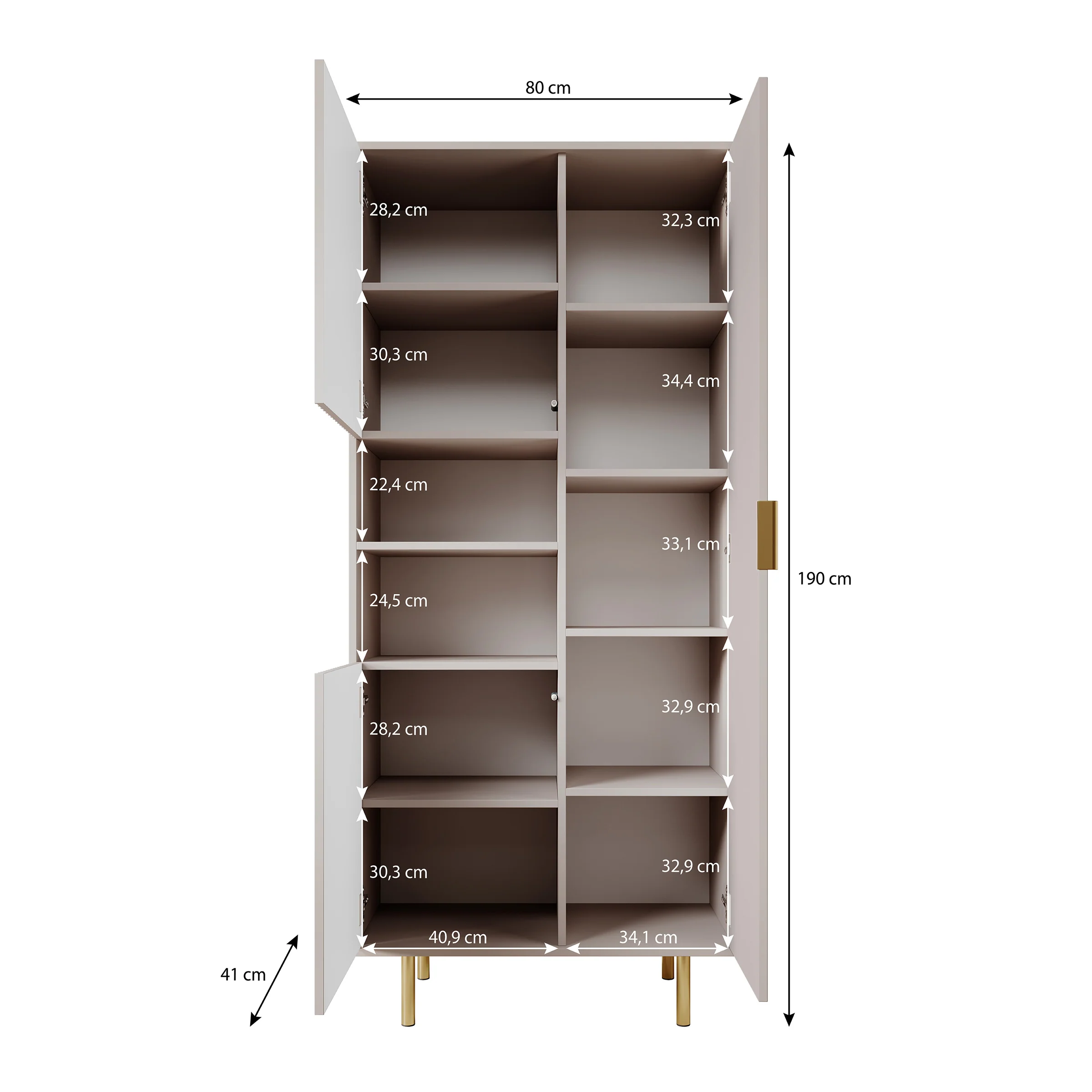 Nicola - Vitrinekast - Beige - 80x41x190 cm - Image 5