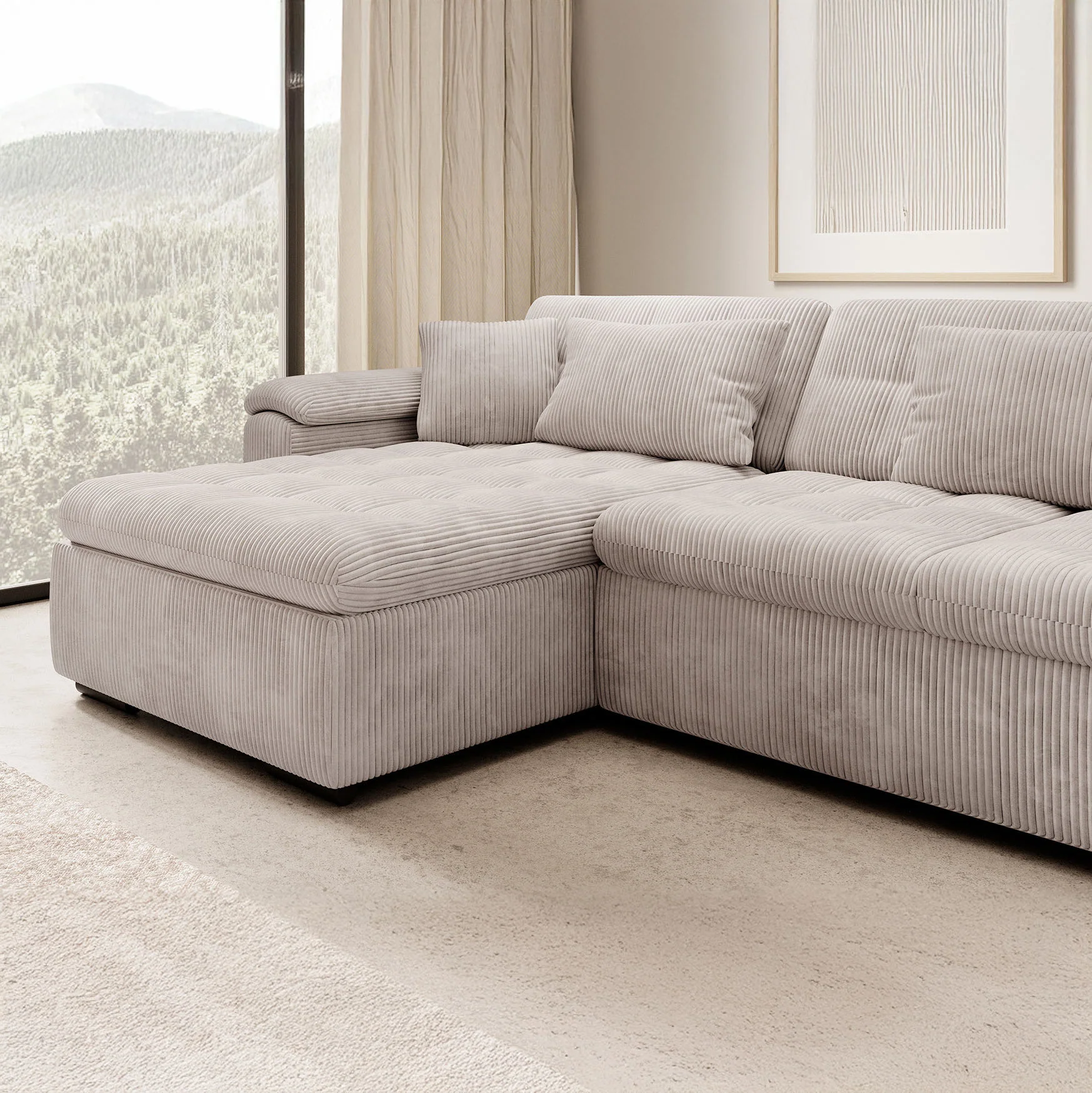 Nicoreta - Hoekbank 5-zits met chaise longue - Ribstof beige - Links - Image 3