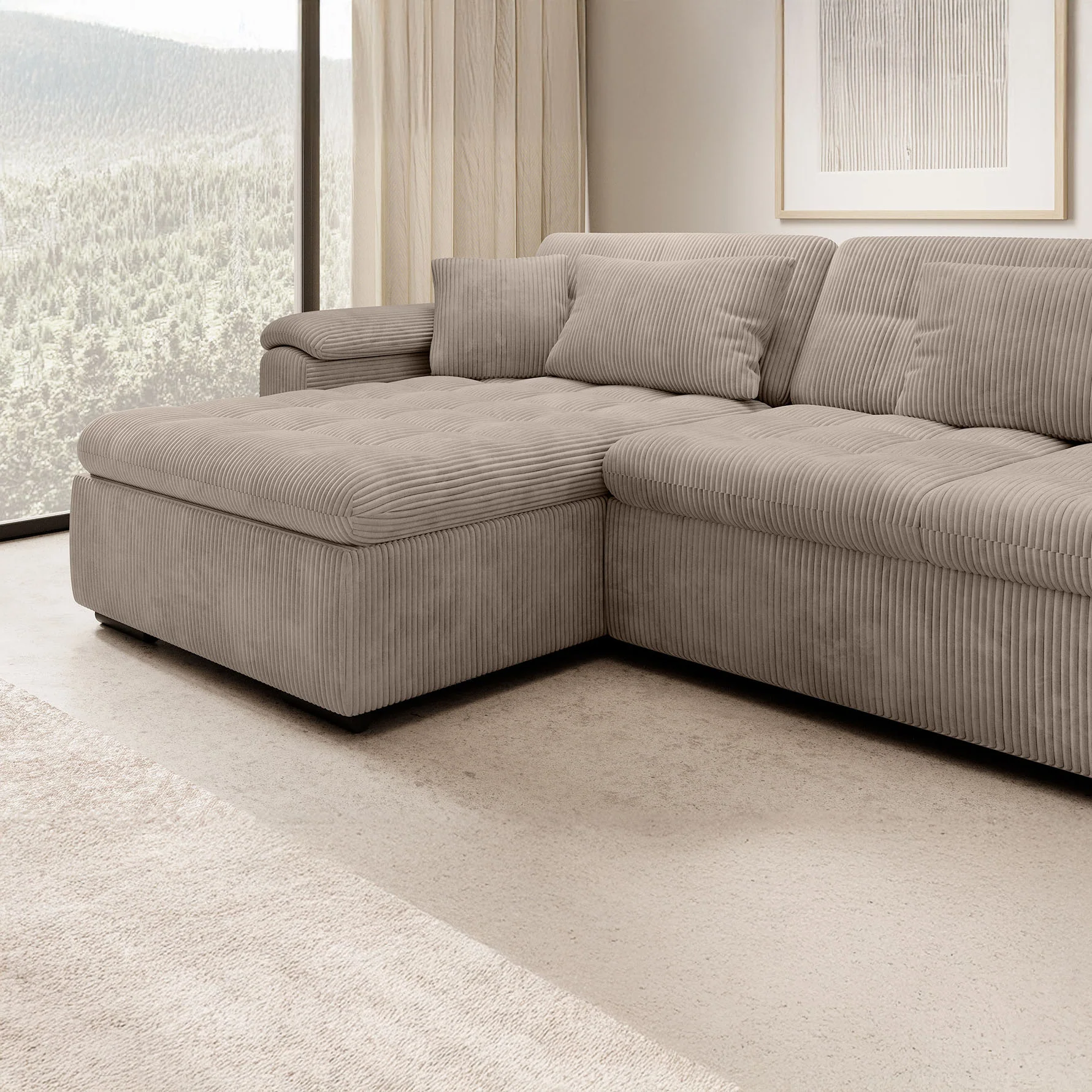 Nicoreta - Hoekbank 5-zits met chaise longue - Ribstof bruin - Links - Image 3