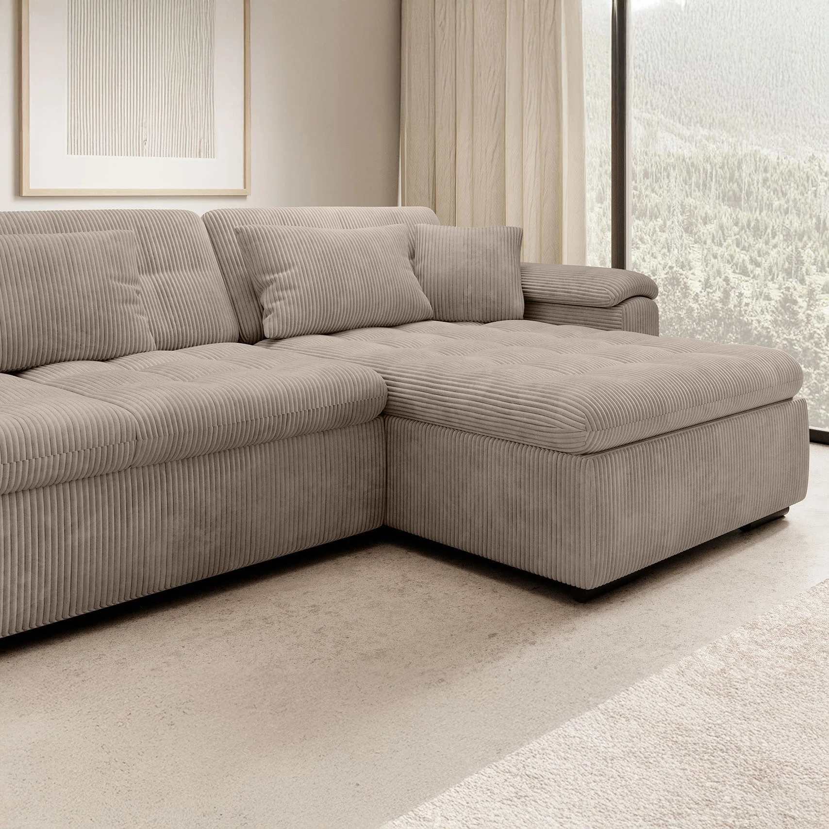 Nicoreta - Hoekbank 5-zits met chaise longue - Ribstof bruin - Rechts - Image 3