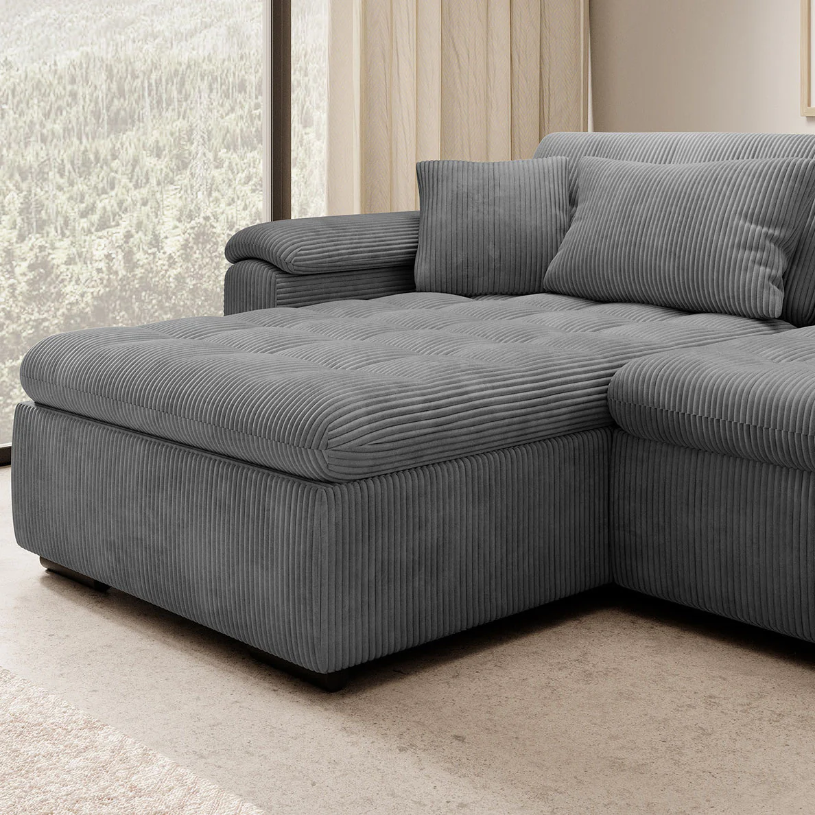 Nicoreta - Hoekbank 5-zits met chaise longue - Ribstof donkergrijs - Links - Image 3